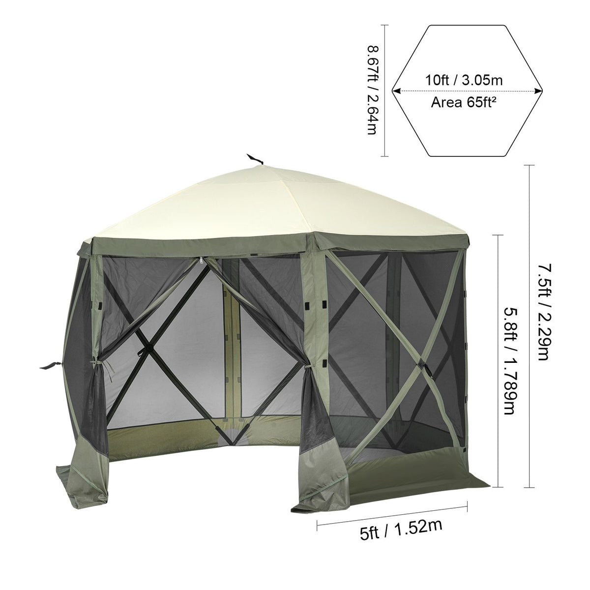 10x10FT Pop Up Screen Tent Gazebo with Mosquito Netting Privacy Cloths