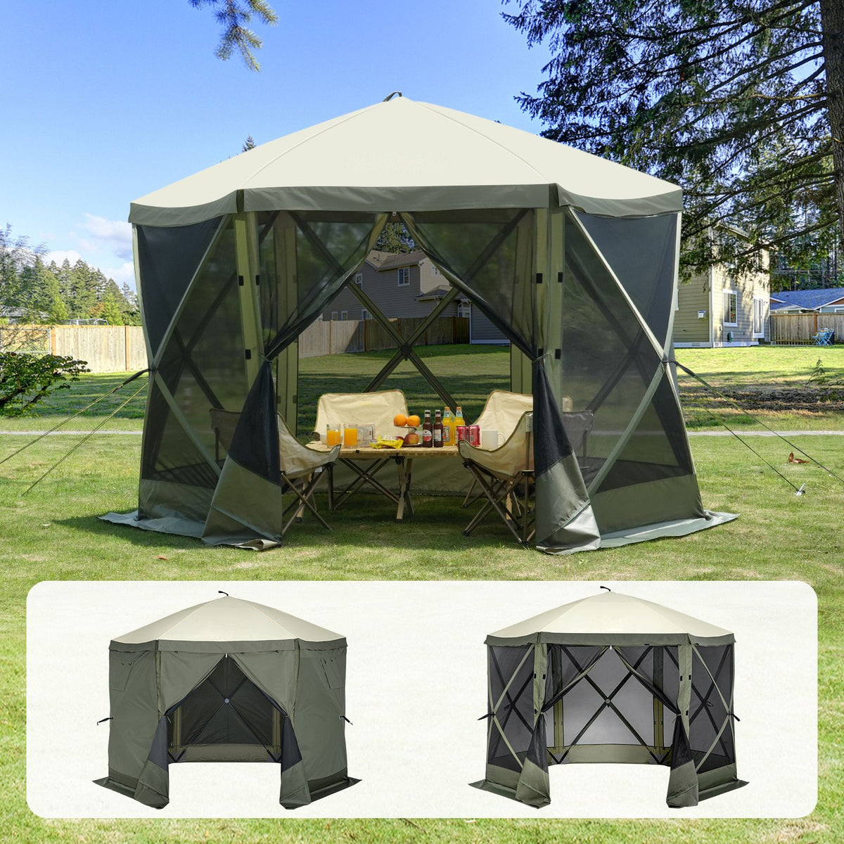 10x10FT Pop Up Screen Tent Gazebo with Mosquito Netting Privacy Cloths