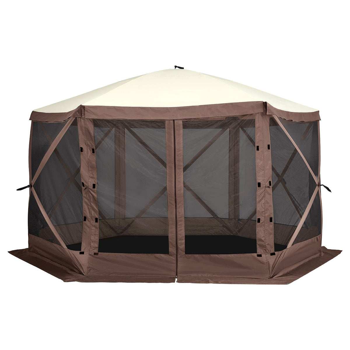 Pop Up Gazebo Tent, Pop-Up Screen Tent 6 Sided Canopy Sun Shelter with 6 Removable Privacy Wind Cloths & Mesh Windows, 11.5x11.5FT Quick Set Screen Tent with Mosquito Netting, Brown