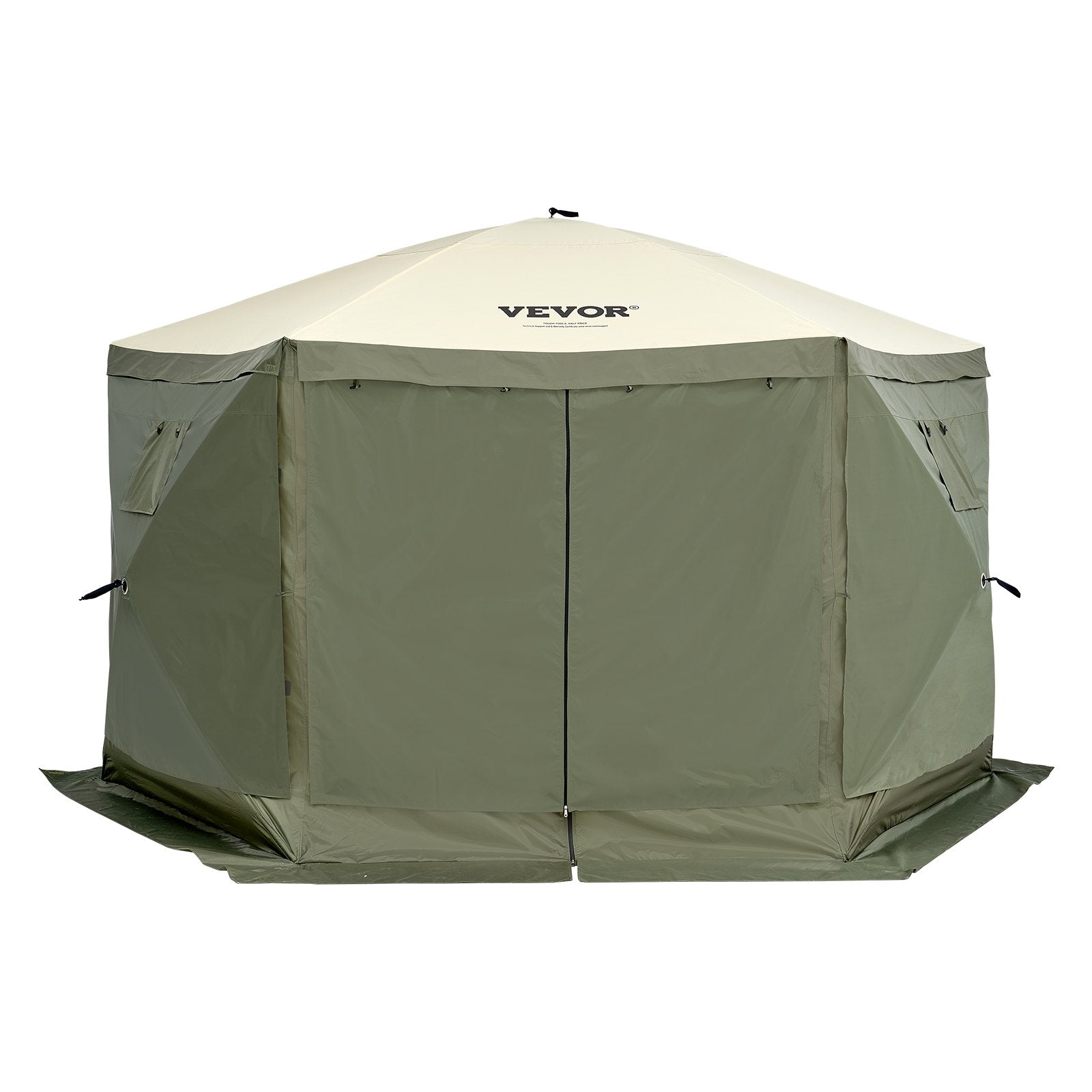 Pop Up Gazebo Tent, Pop-Up Screen Tent 6 Sided Canopy Sun Shelter with 6 Removable Privacy Wind Cloths & Mesh Windows, 12x12FT Quick Set Screen Tent with Mosquito Netting, Army Green