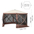 Pop Up Gazebo Tent, Pop-Up Screen Tent 6 Sided Canopy Sun Shelter with 6 Removable Privacy Wind Cloths & Mesh Windows, 12.5x12.5FT Quick Set Screen Tent with Mosquito Netting, Brown