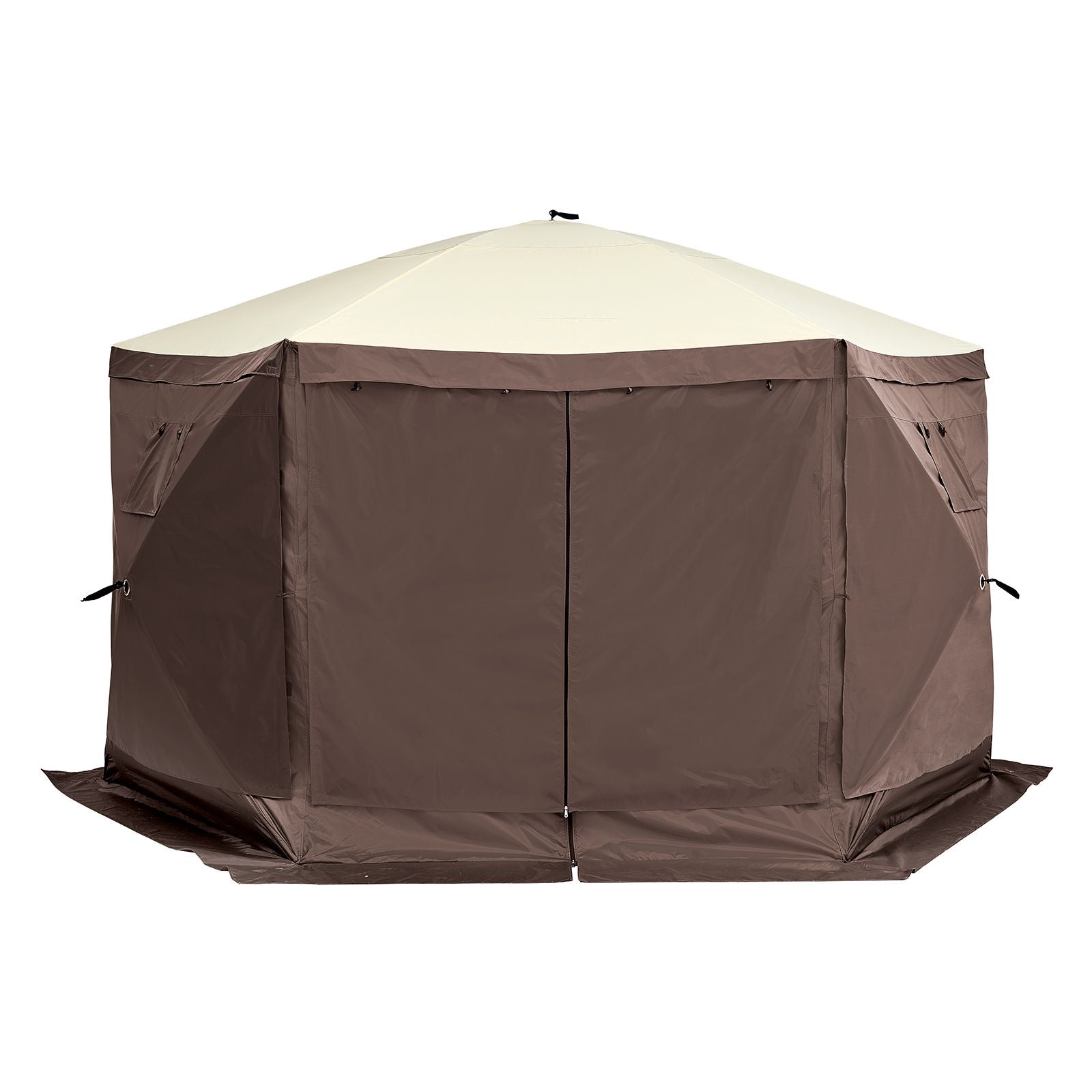 Pop Up Gazebo Tent, Pop-Up Screen Tent 6 Sided Canopy Sun Shelter with 6 Removable Privacy Wind Cloths & Mesh Windows, 12.5x12.5FT Quick Set Screen Tent with Mosquito Netting, Brown