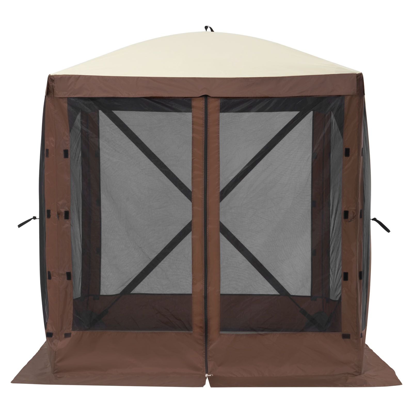 Pop Up Gazebo Tent, Pop-Up Screen Tent 4 Sided Canopy Sun Shelter with 4 Removable Privacy Wind Cloths & Mesh Windows, 6x6FT Quick Set Screen Tent with Mosquito Netting, Brown