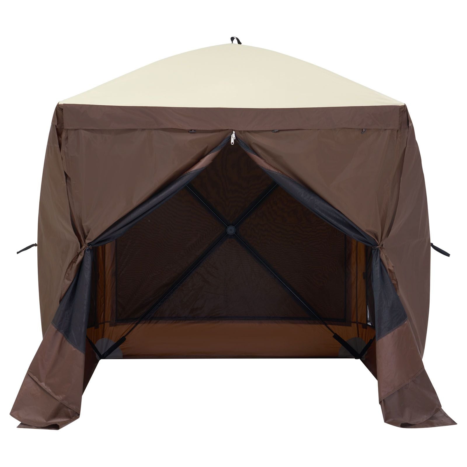 Pop Up Gazebo Tent, Pop-Up Screen Tent 4 Sided Canopy Sun Shelter with 4 Removable Privacy Wind Cloths & Mesh Windows, 6x6FT Quick Set Screen Tent with Mosquito Netting, Brown