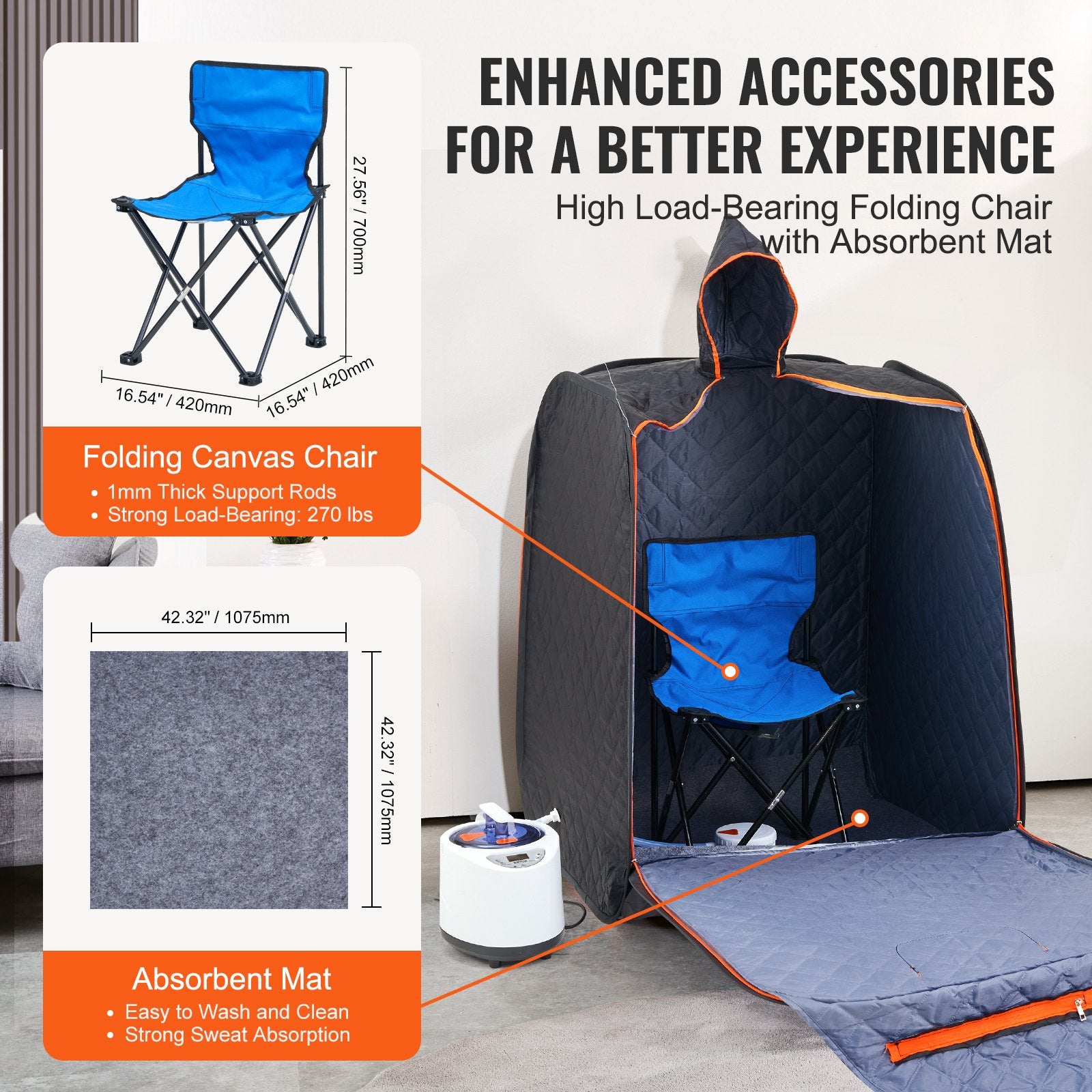 Portable Steam Sauna Tent 1000W Personal Spa Loss Weight Detox Therapy, 800x800x1000 mm