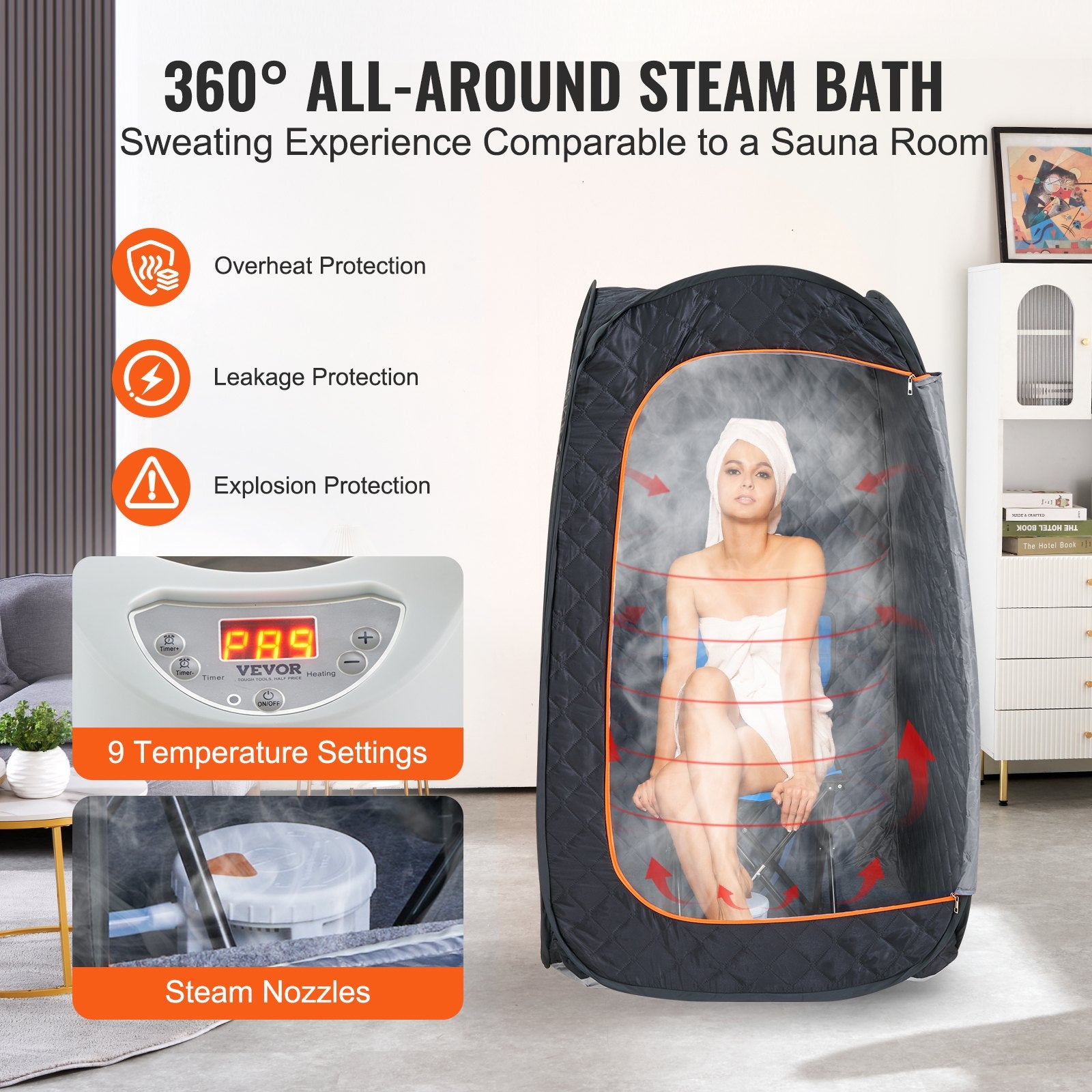 1000W Personal Steam Sauna Tent Loss Weight Detox Therapy Spa Compact, 800 x 800 x 1330 mm