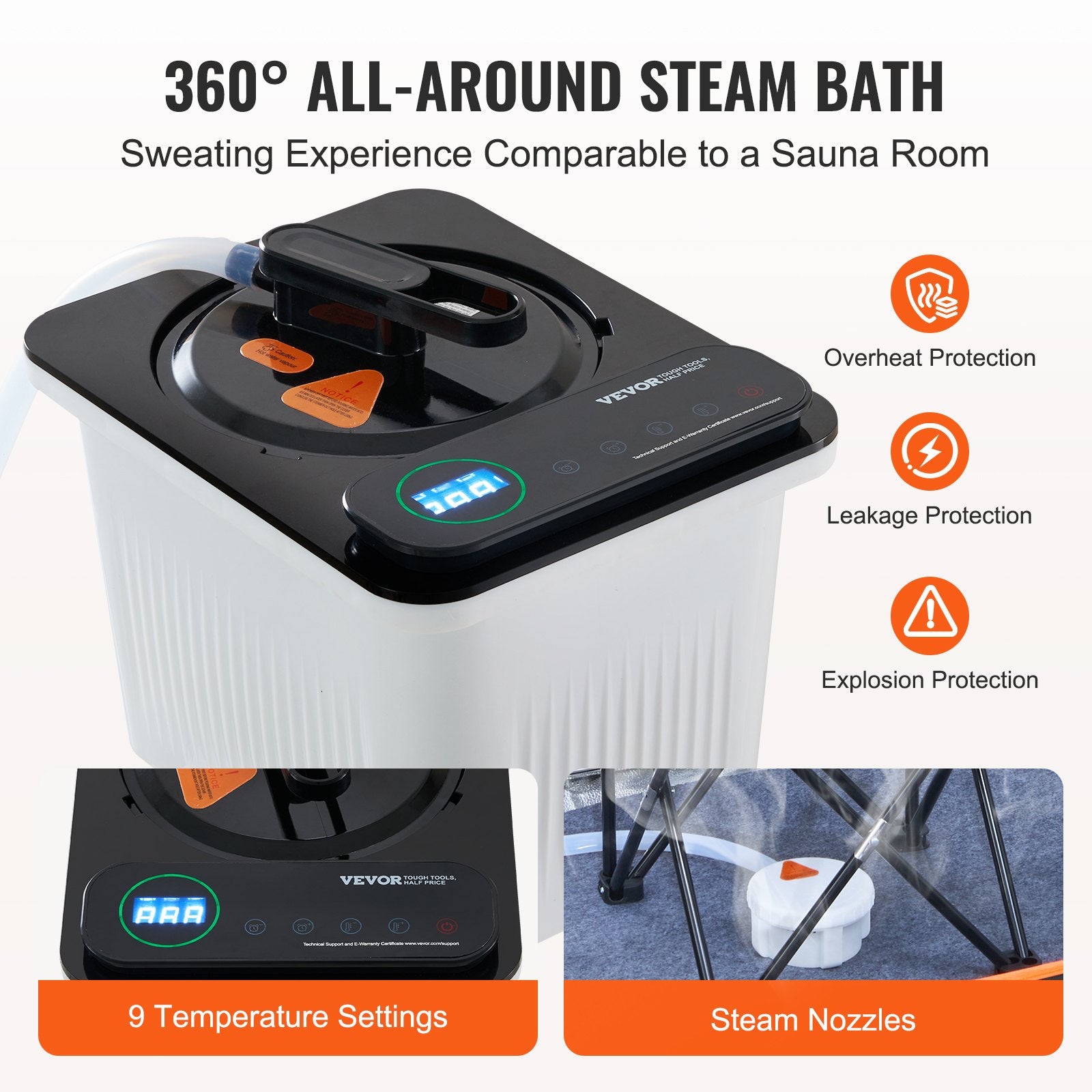 Portable Steam Sauna Tent Full Size 2000W Personal Sauna Blanket W/ Chair,880 x 880 x 1780 mm