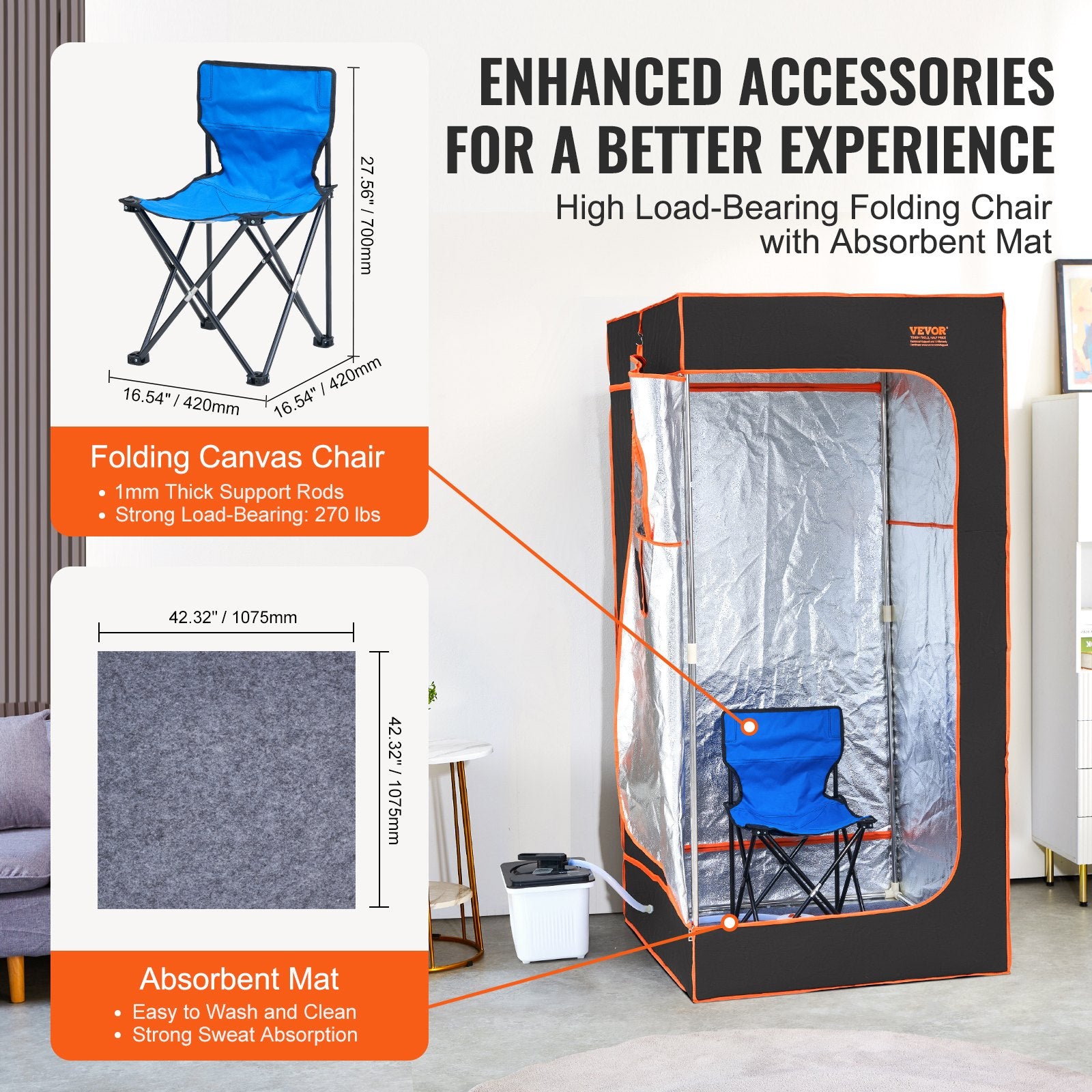 Portable Steam Sauna Tent Full Size 2000W Personal Sauna Blanket W/ Chair,880 x 880 x 1780 mm