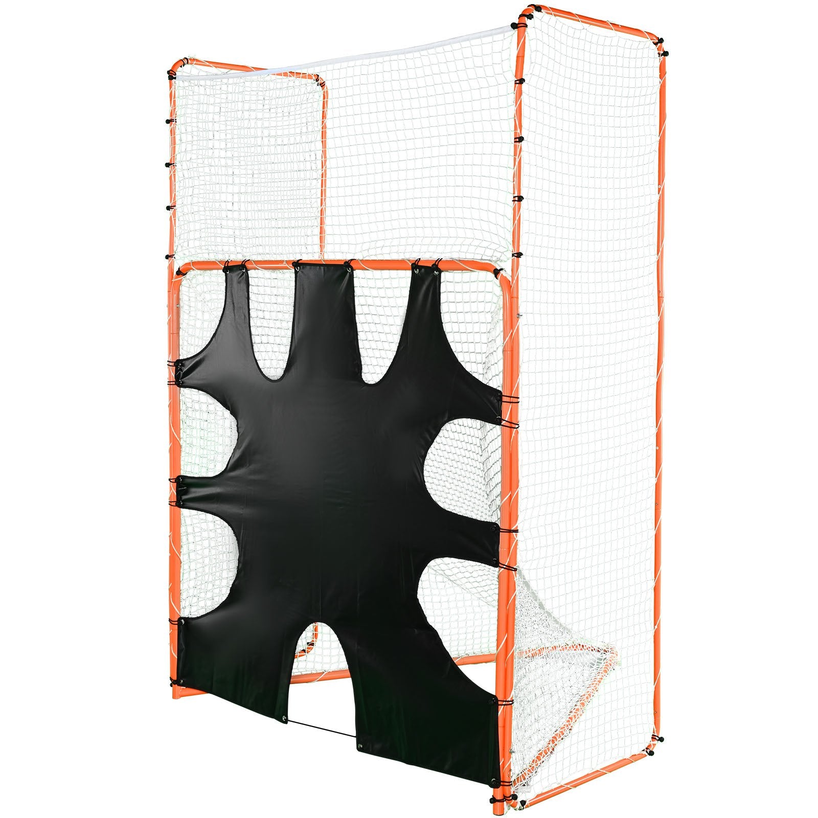 3-IN-1 Lacrosse Goal with Backstop and Target,3.7mx2.7m Lacrosse Net, Steel Frame Backyard Lacrosse Rebounder Equipment, Quick & Easy Setup Training Net, Perfect for Youth Adult Training, Orange
