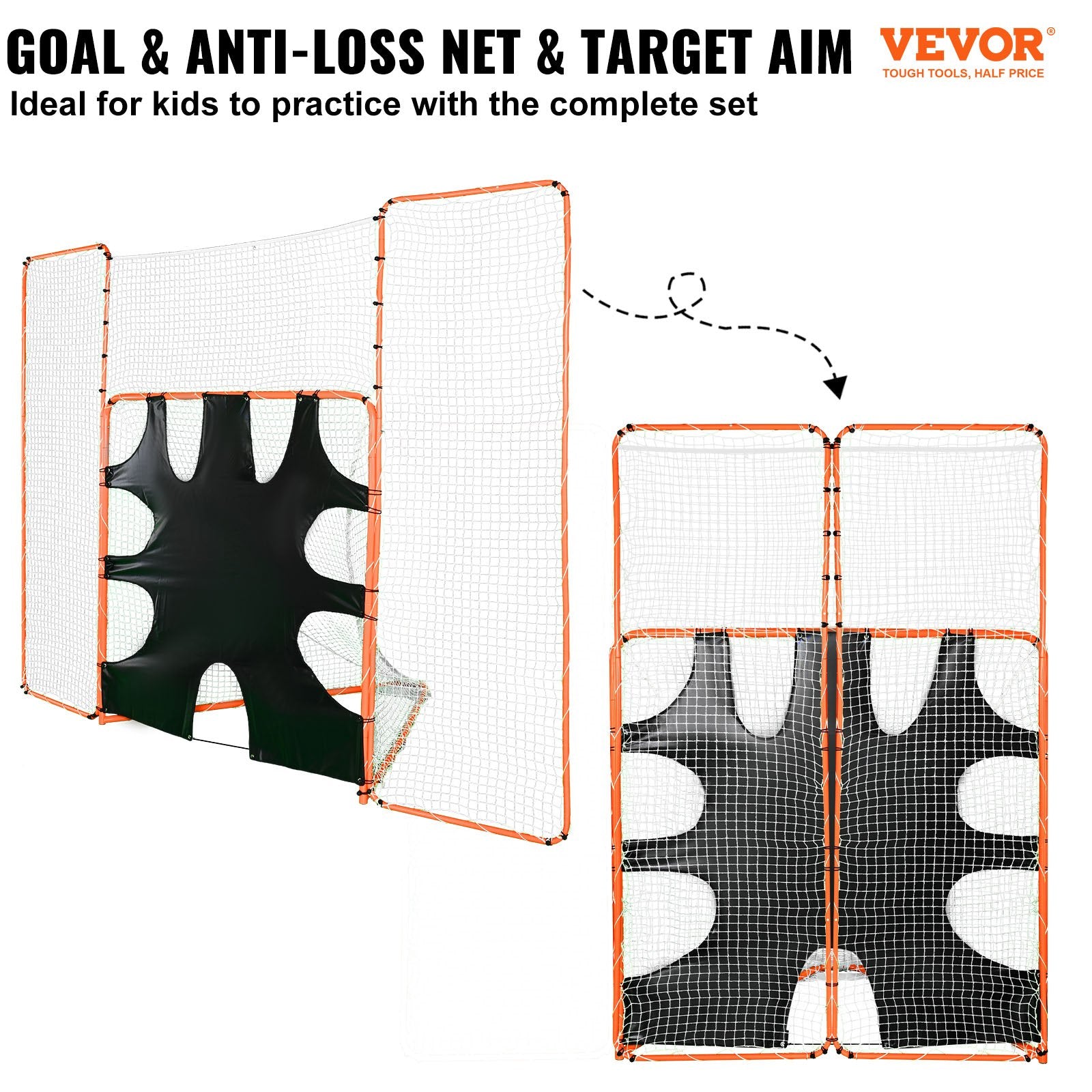 3-IN-1 Lacrosse Goal with Backstop and Target,3.7mx2.7m Lacrosse Net, Steel Frame Backyard Lacrosse Rebounder Equipment, Quick & Easy Setup Training Net, Perfect for Youth Adult Training, Orange