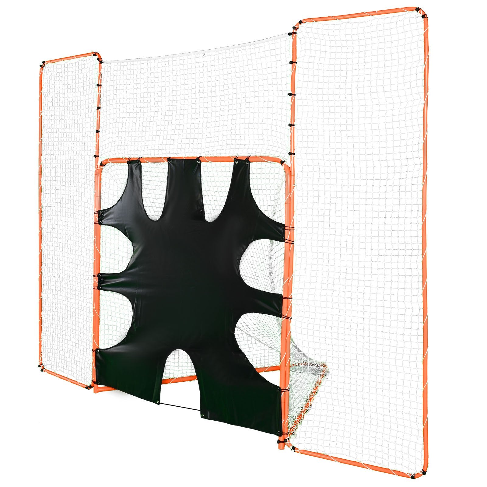 3-IN-1 Lacrosse Goal with Backstop and Target,3.7mx2.7m Lacrosse Net, Steel Frame Backyard Lacrosse Rebounder Equipment, Quick & Easy Setup Training Net, Perfect for Youth Adult Training, Orange