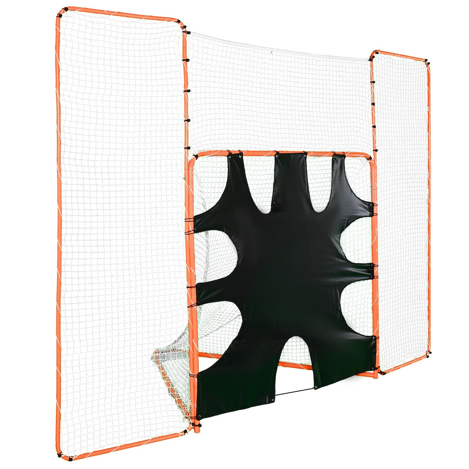 3-IN-1 Lacrosse Goal with Backstop and Target,3.7mx2.7m Lacrosse Net, Steel Frame Backyard Lacrosse Rebounder Equipment, Quick & Easy Setup Training Net, Perfect for Youth Adult Training, Orange