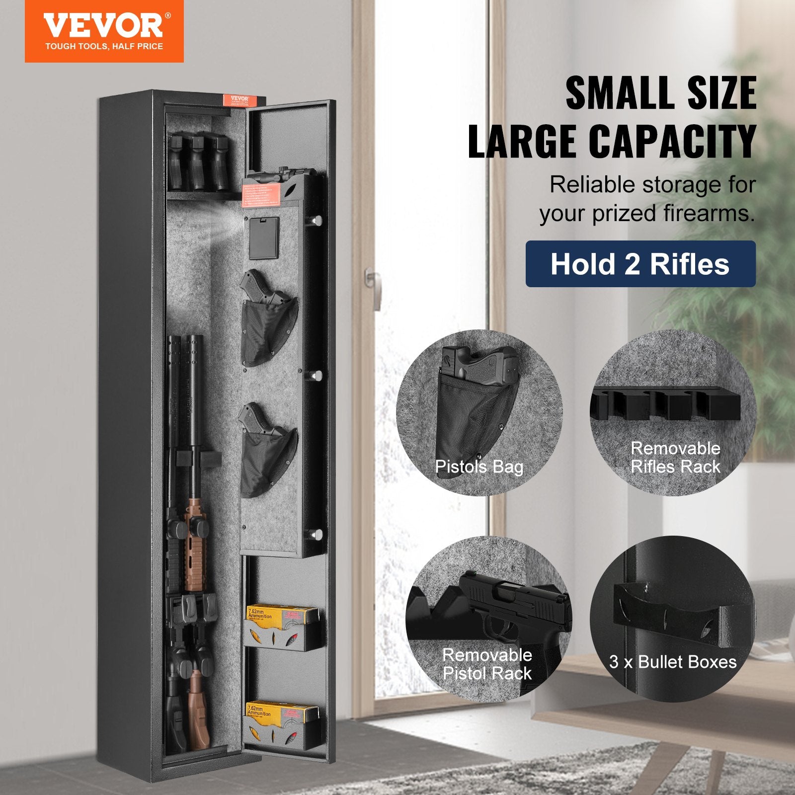 Gun Safe Rifle Safe with Digital Keypad & Lock for 3 Rifles and 4 Pistols