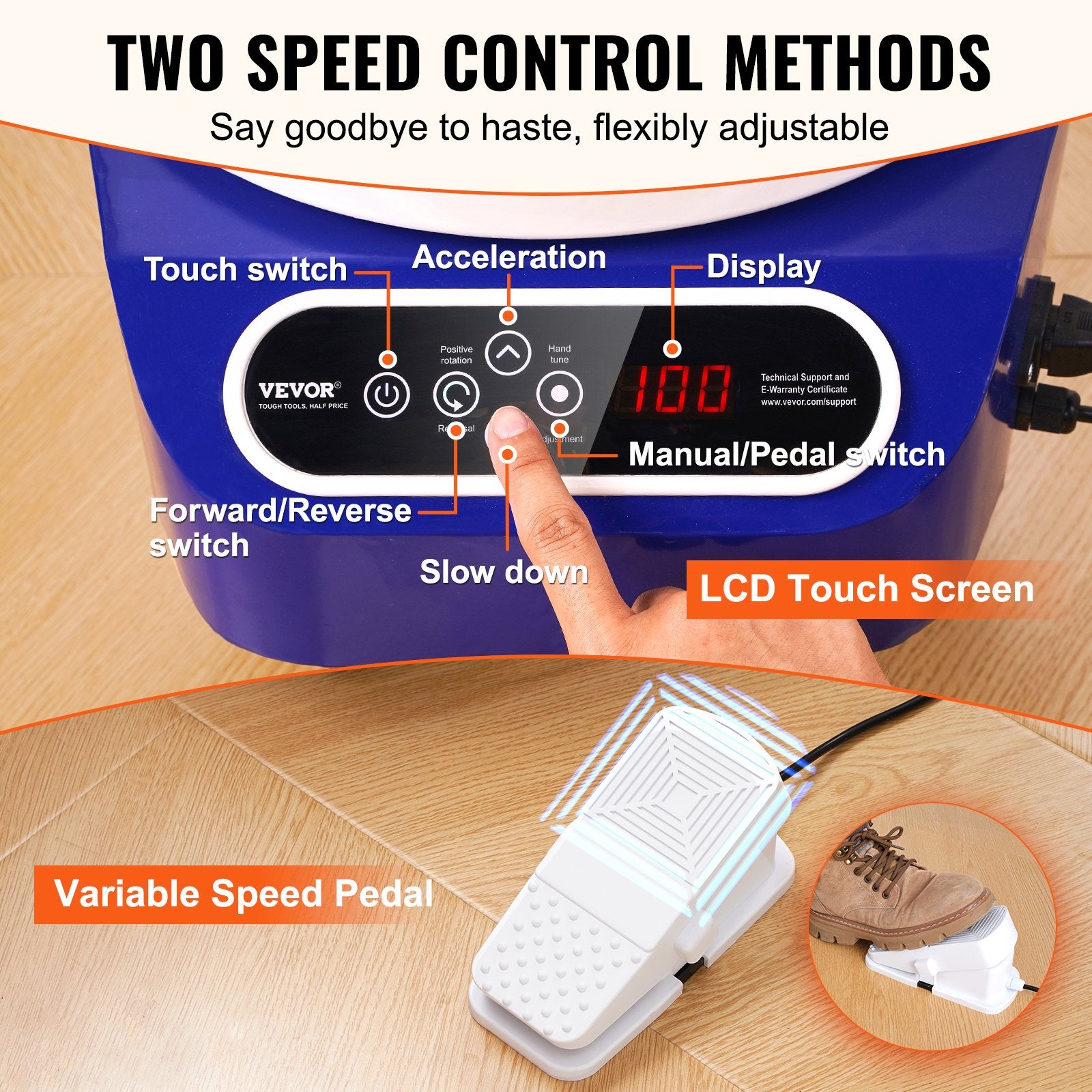 Pottery Wheel, 11 inch Pottery Forming Machine, 450W Electric Wheel for Pottery with Foot Pedal and LCD Touch Screen, Direct Drive Ceramic Wheel with 3 Support Legs for DIY Art Craft, Blue