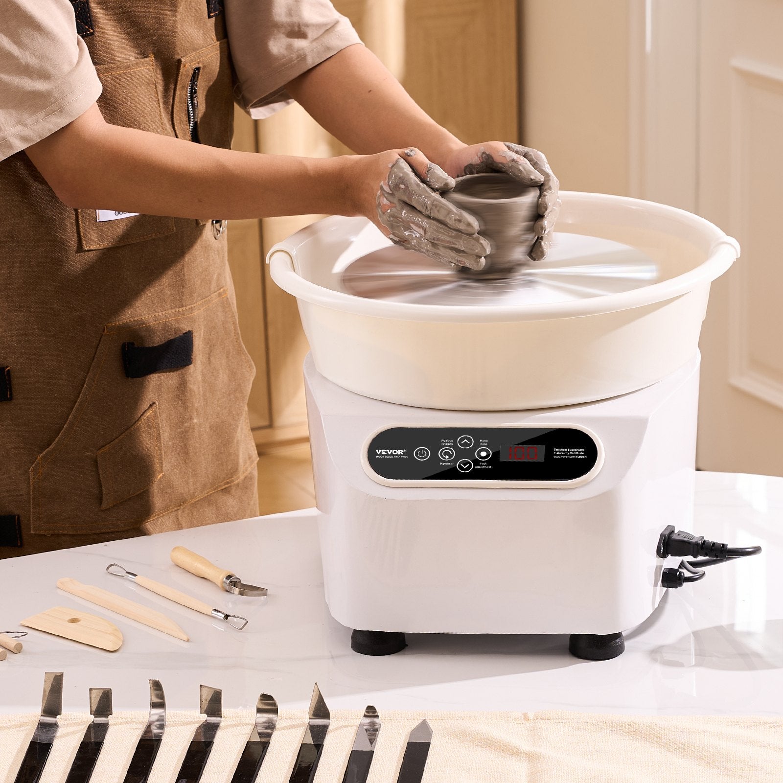 VEVOR Pottery Wheel, 11 inch Pottery Forming Machine, 350W Electric Wheel for Pottery with Foot Pedal and LCD Touch Screen, Direct Drive Ceramic Wheel with Shaping Tools for DIY Art Craft, White