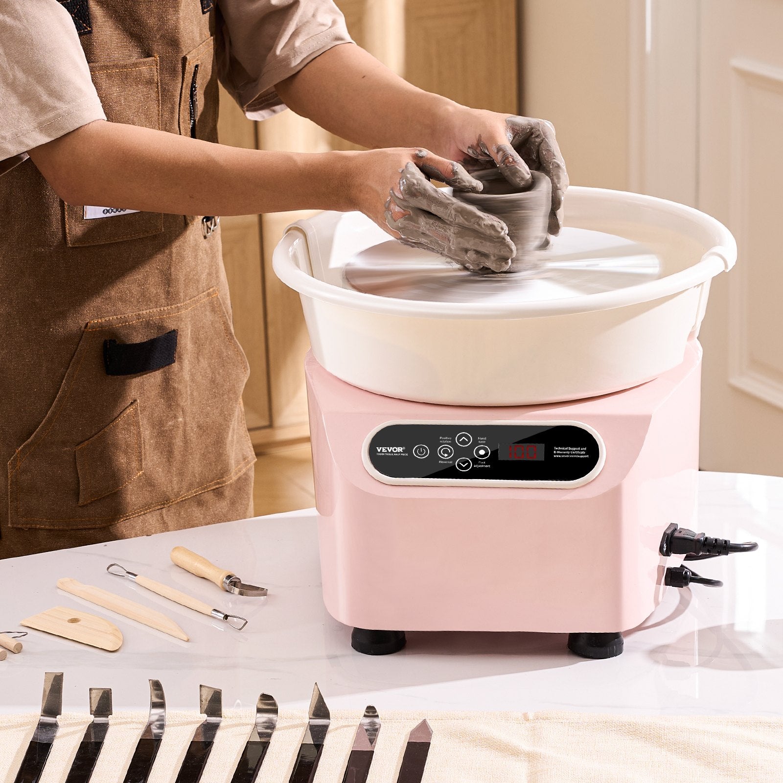 VEVOR Pottery Wheel, 11 inch Pottery Forming Machine, 350W Electric Wheel for Pottery with Foot Pedal and LCD Touch Screen, Direct Drive Ceramic Wheel with Shaping Tools for DIY Art Craft, Pink