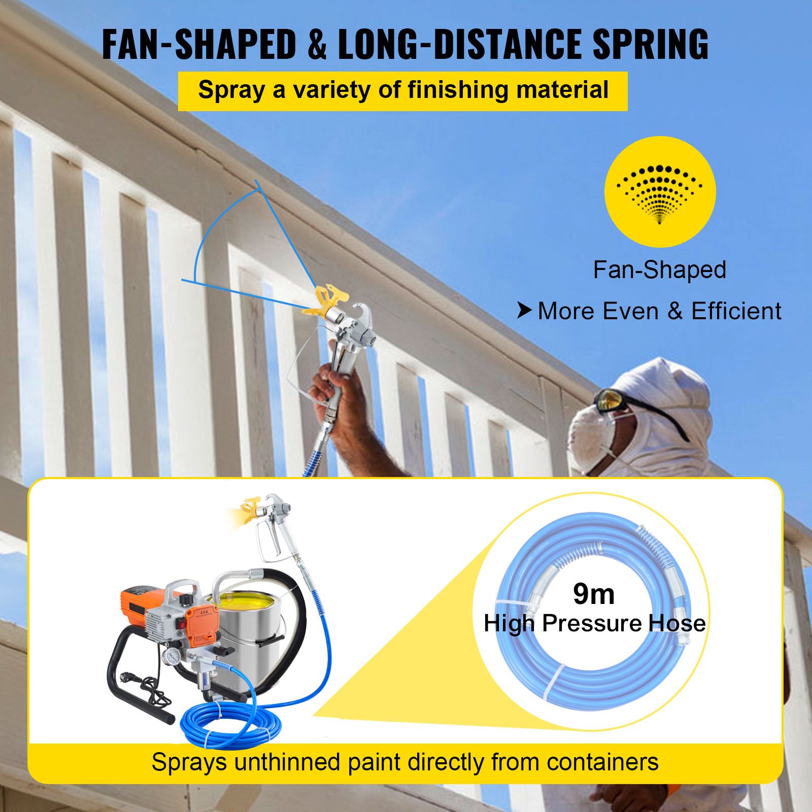 High Pressure Airless Wall Paint Spray Gun Sprayer 600W Machine Spraying