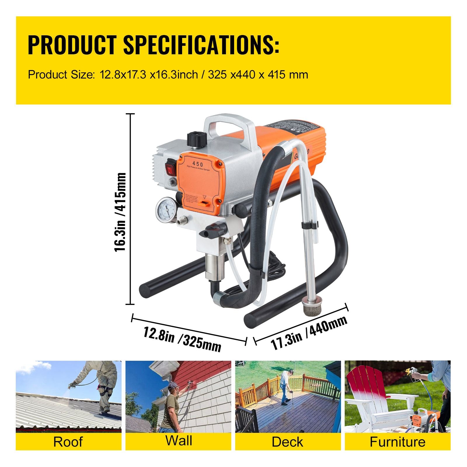 High Pressure Airless Wall Paint Spray Gun Sprayer 600W Machine Spraying