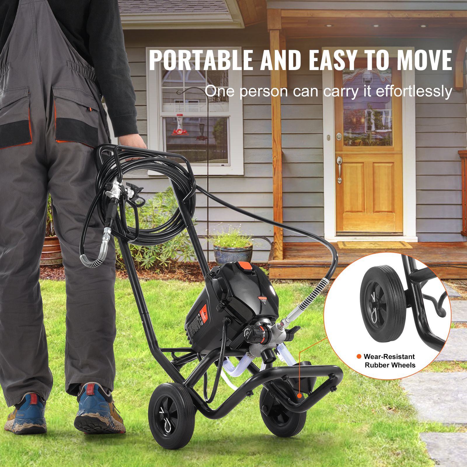 Stand Airless Paint Sprayer, 750W 3000PSI High Efficiency Electric Airless Sprayer With Cart, Fine And Even Painting Effect, Paint Sprayers for Home Interior and Exterior Furniture and Fences
