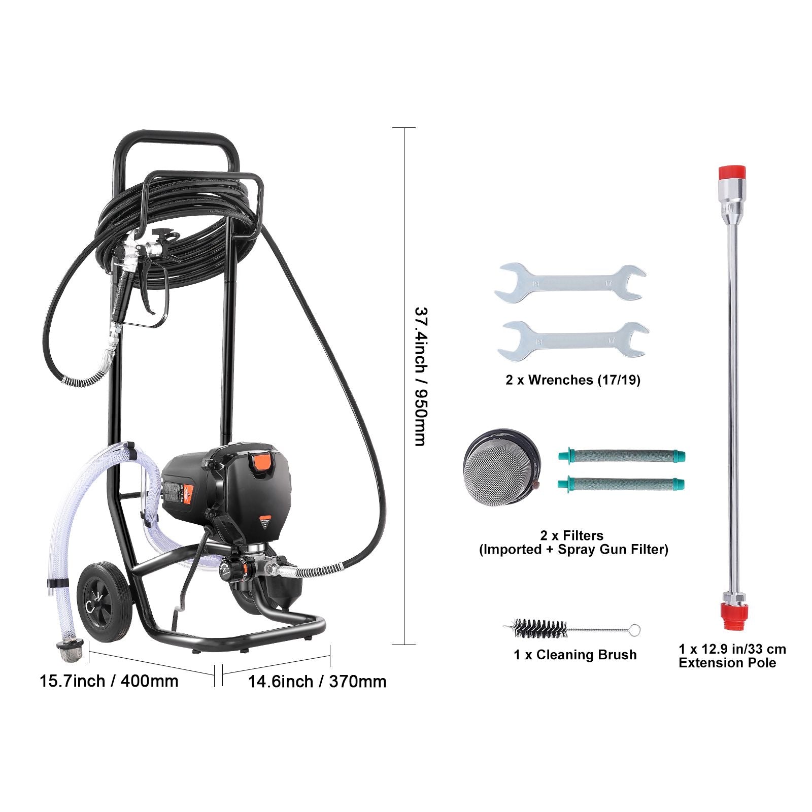 Stand Airless Paint Sprayer, 750W 3000PSI High Efficiency Electric Airless Sprayer With Cart, Fine And Even Painting Effect, Paint Sprayers for Home Interior and Exterior Furniture and Fences