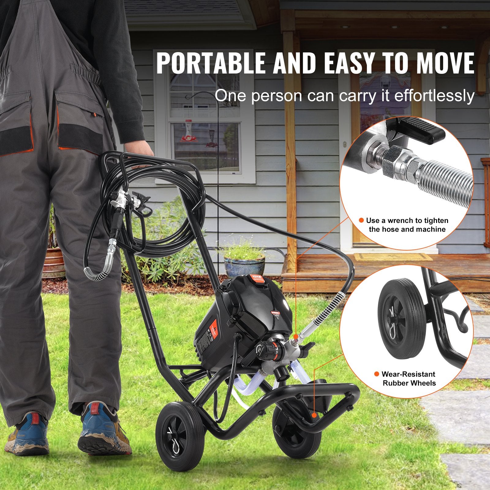 Stand Airless Paint Sprayer, 750W 3000PSI High Efficiency Electric Airless Sprayer With Cart, Fine And Even Painting Effect, Paint Sprayers for Home Interior and Exterior Furniture and Fences