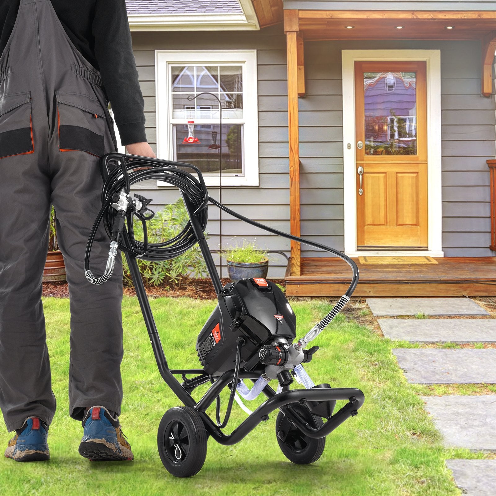 Stand Airless Paint Sprayer, 750W 3000PSI High Efficiency Electric Airless Sprayer With Cart, Fine And Even Painting Effect, Paint Sprayers for Home Interior and Exterior Furniture and Fences