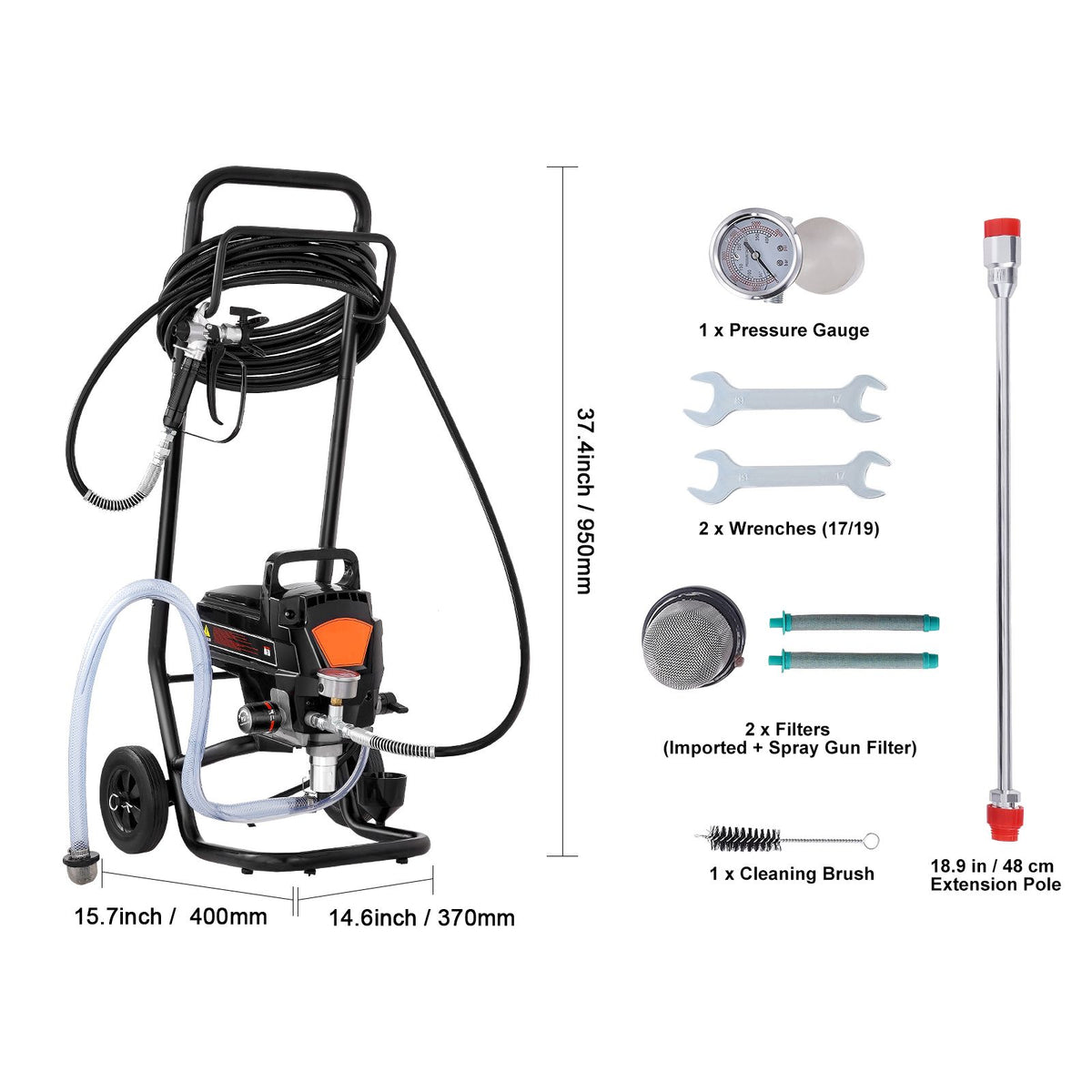 950W Airless Paint Sprayer 3000PSI Electric Paint Sprayer with Cart