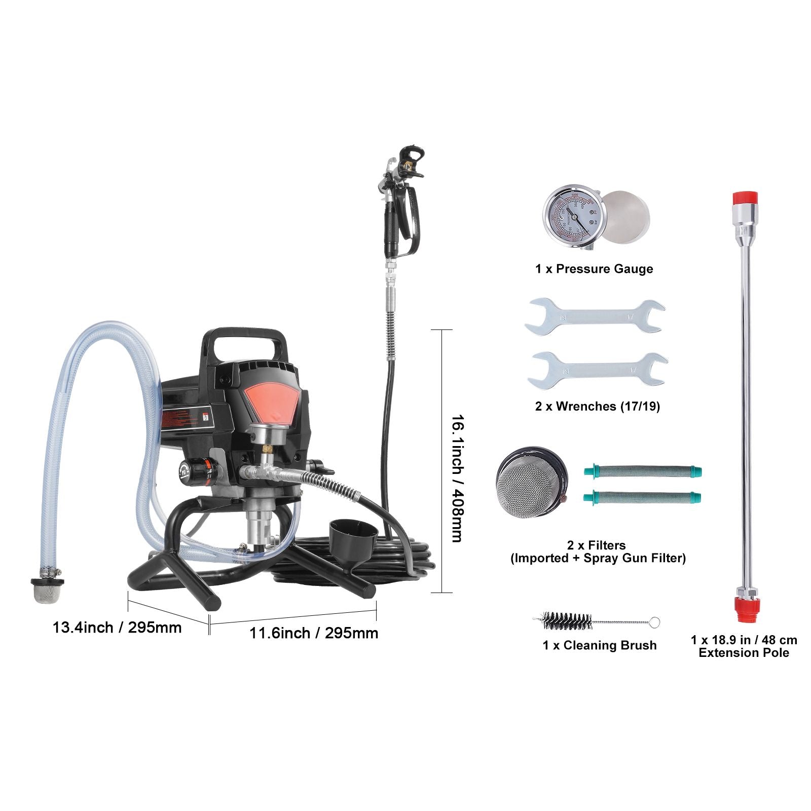 Stand Airless Paint Sprayer, 950W 3000PSI High Efficiency Electric Airless Sprayer, Fine And Even Painting Effect, Handheld Paint Sprayers for Home Interior and Exterior Furniture and Fences