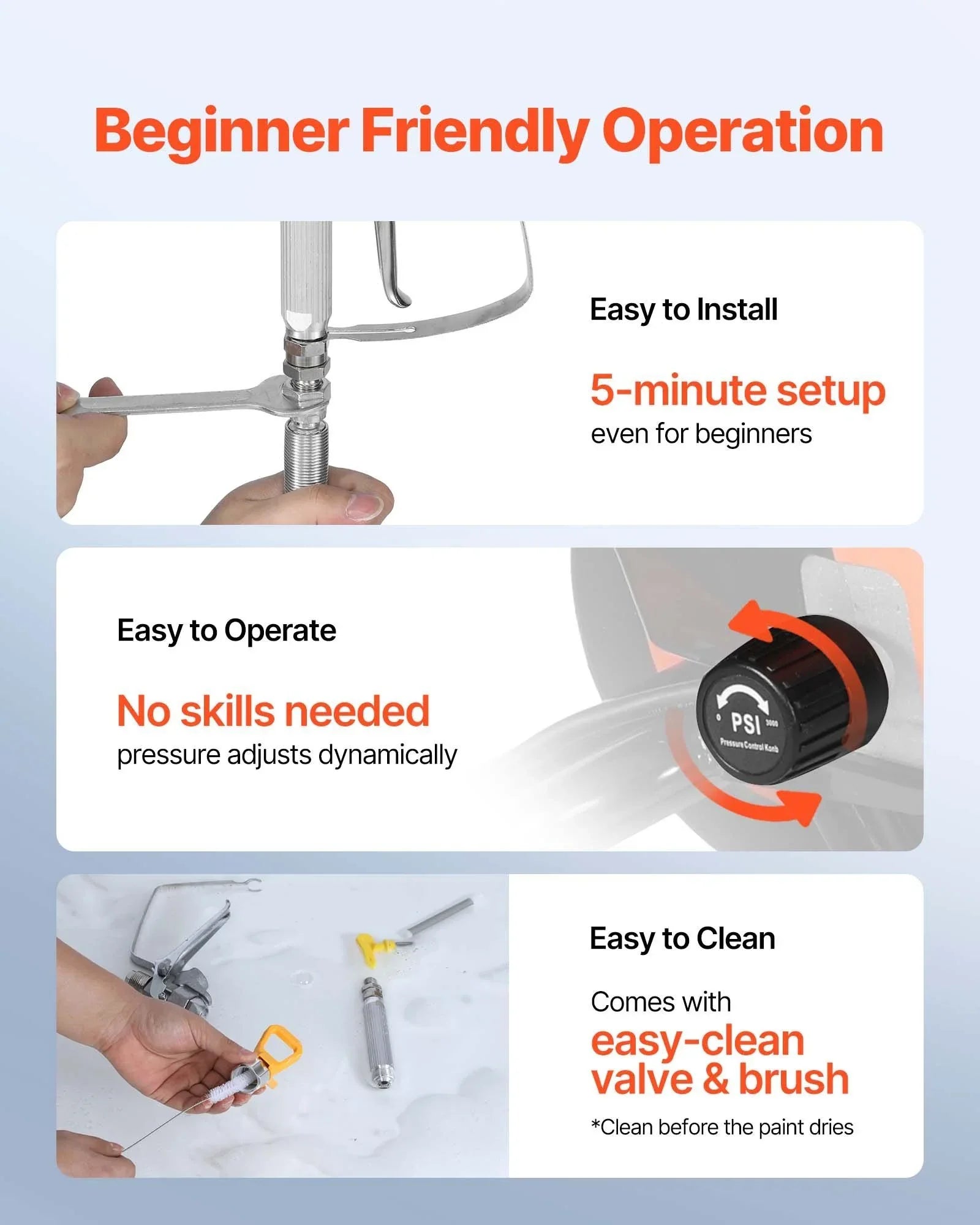 Stand Airless Paint Sprayer, 900W, 3300PSI High Pressure Airless Sprayer, Cleaning Brush, Hose, Extension Rod, Nozzles, Electric Spray Paint Machine for Interior or Exterior of House, Fence