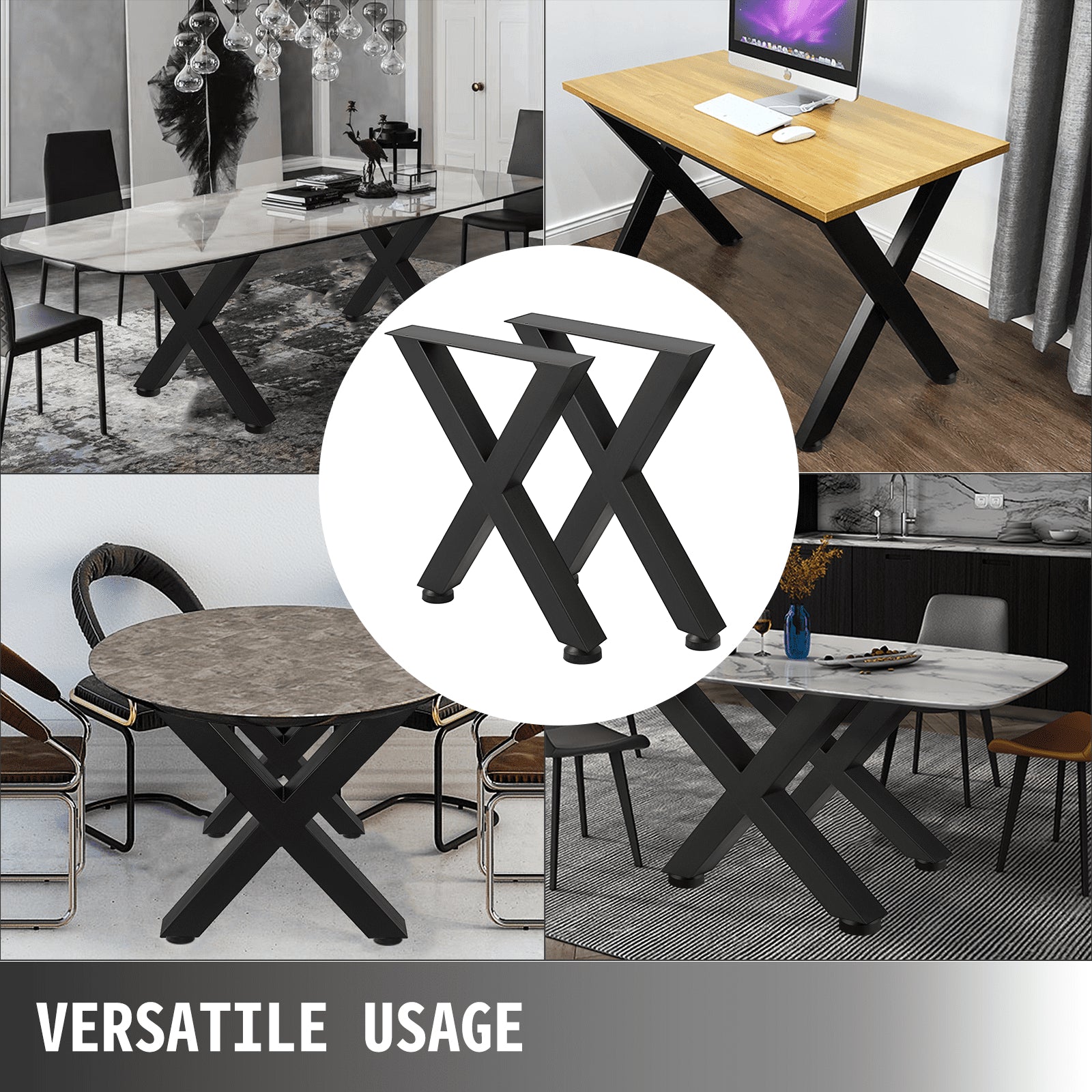 VEVOR Set of 2 Steel Table Legs, 16'Height 15'Wide Dining Table Legs, Heavy Duty 3.1