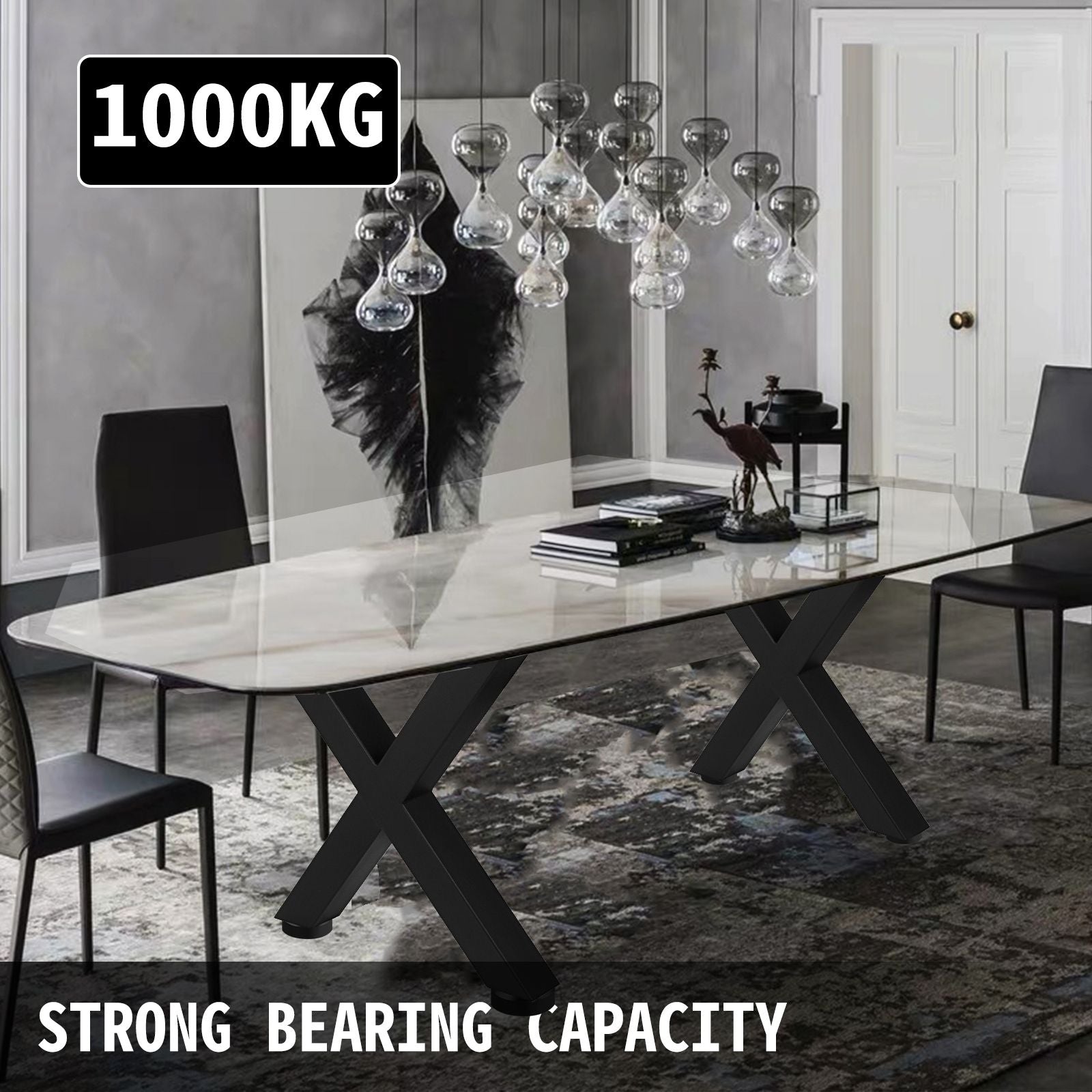 Set of 2 Steel Table Legs, 72cm Height 79cm Wide Dining Table Legs, Heavy Duty 7.9cm Square Box Section X Frame Table Legs,72x79x7.9 cm Black Color Industrial Country Style Metal Dining Leg