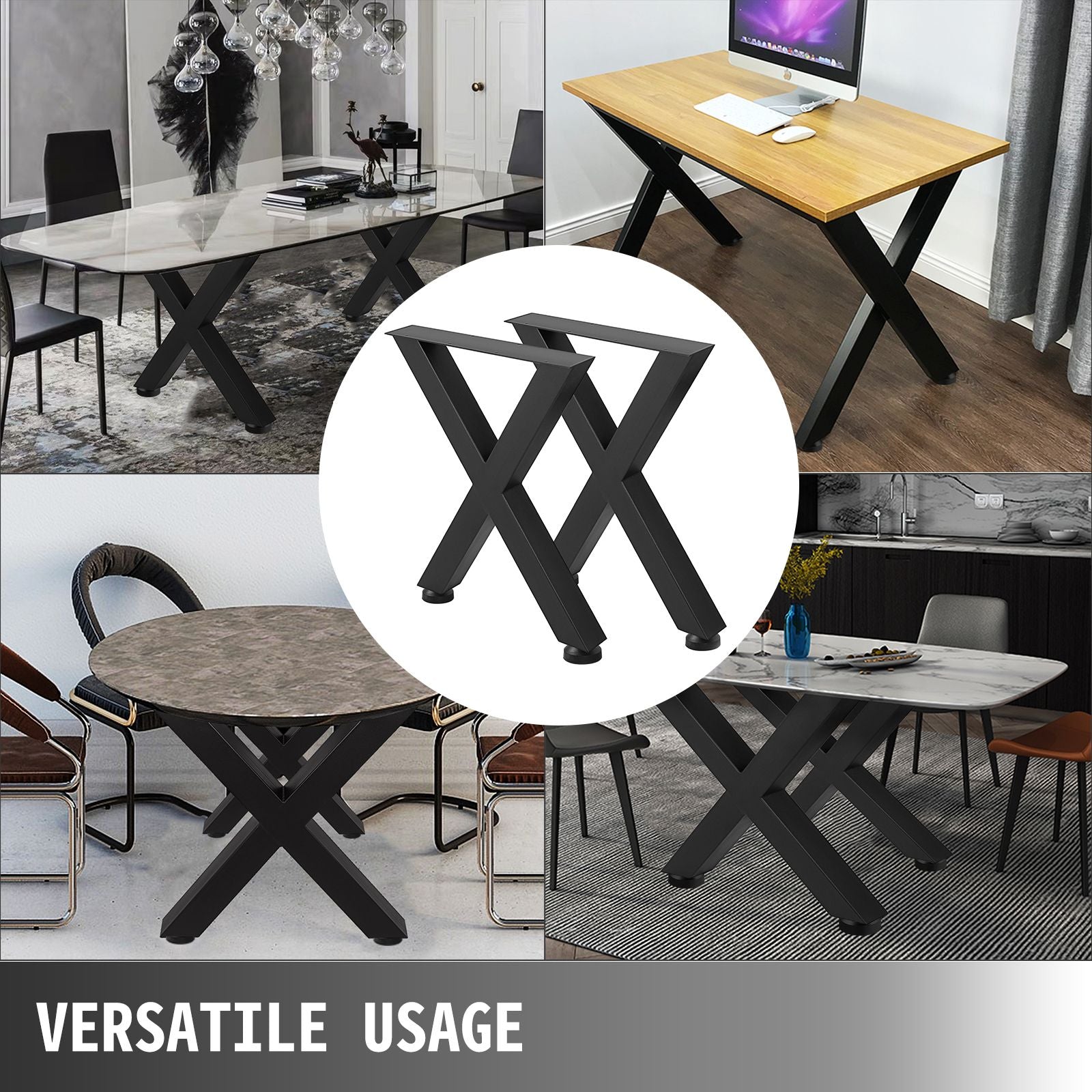 Set of 2 Steel Table Legs, 72cm Height 79cm Wide Dining Table Legs, Heavy Duty 7.9cm Square Box Section X Frame Table Legs,72x79x7.9 cm Black Color Industrial Country Style Metal Dining Leg