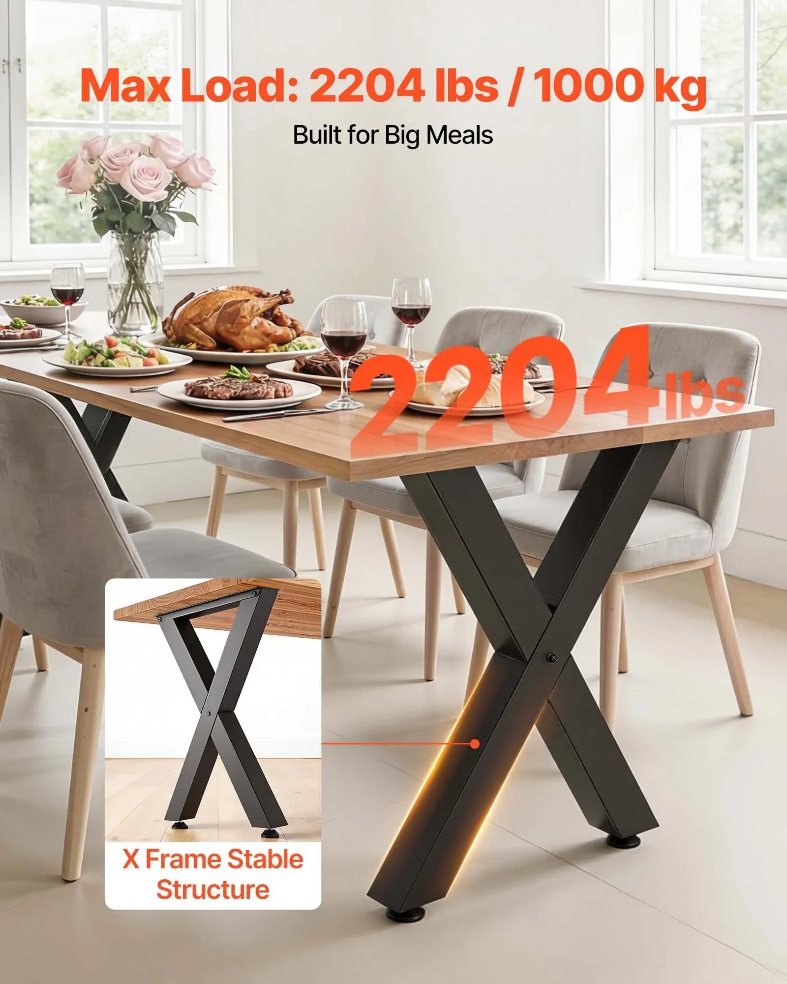 Table Legs, 750 x 600 mm (H x W) Steel Furniture Legs, Modular Design, Easy Assembly, 1000 kg Max Load Heavy Duty, for Home Office Desk, Coffee Dinner Bar Tables, Workbench,2 PCS, X Frame, Black