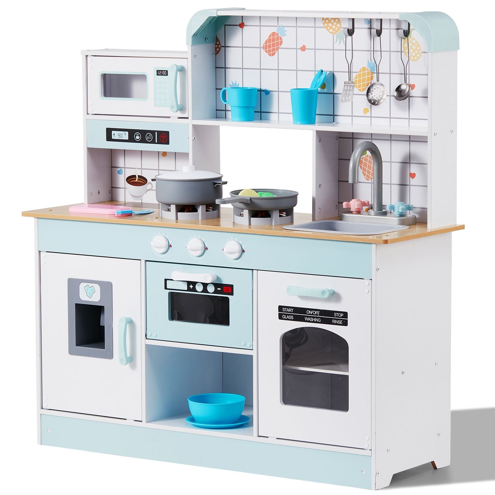 Kitchen Playset Kids Pretend Cooking Play Toy 24 Piece Accessories White