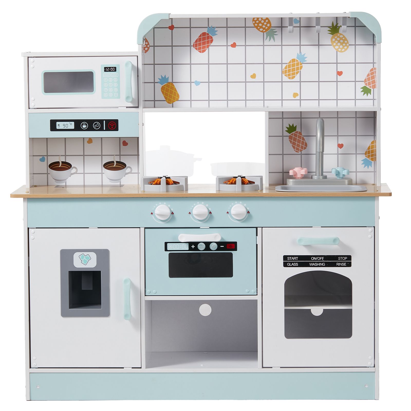 Kitchen Playset Kids Pretend Cooking Play Toy 24 Piece Accessories White