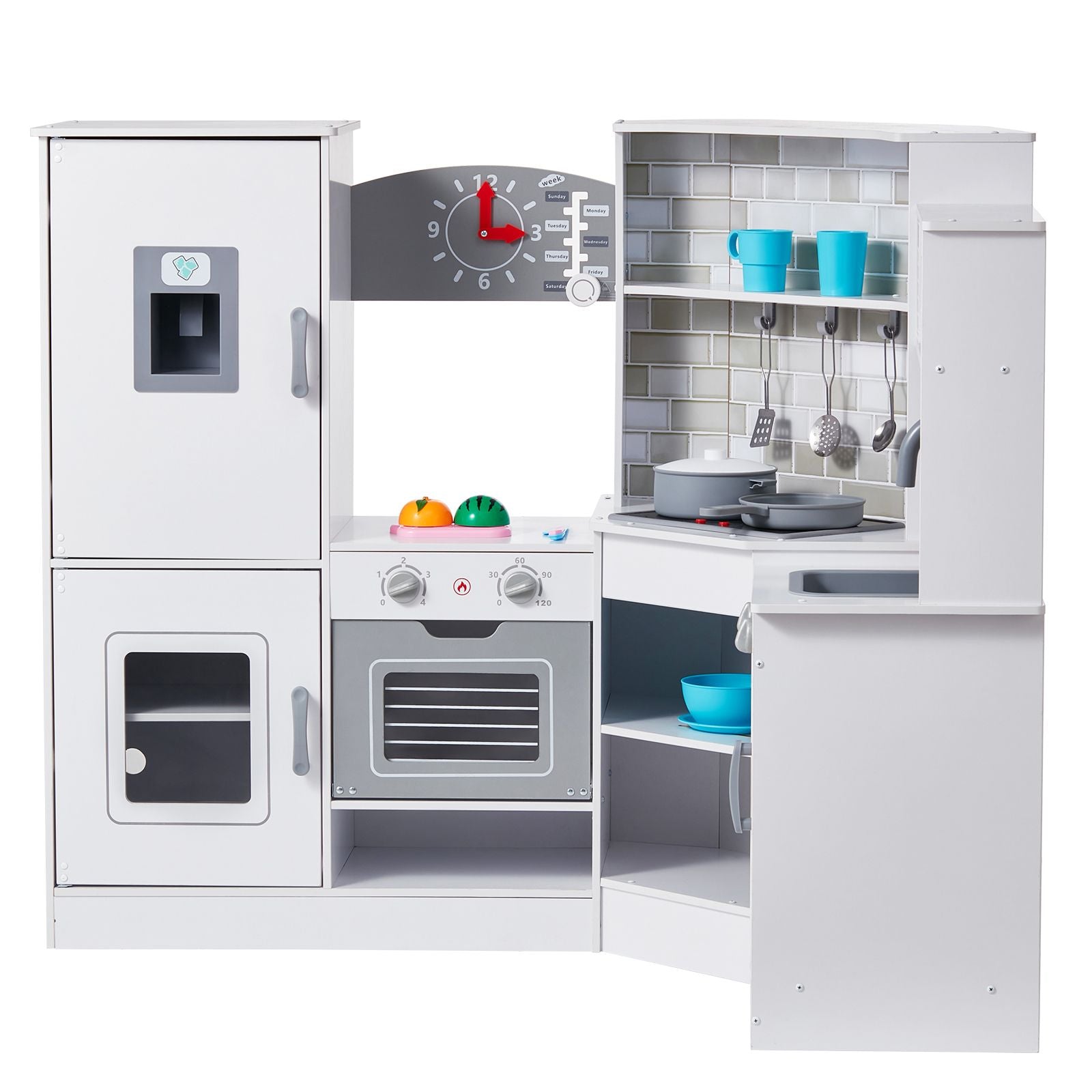 Kitchen Playset Kids Pretend Cooking Play Toy 24 Piece Accessories White