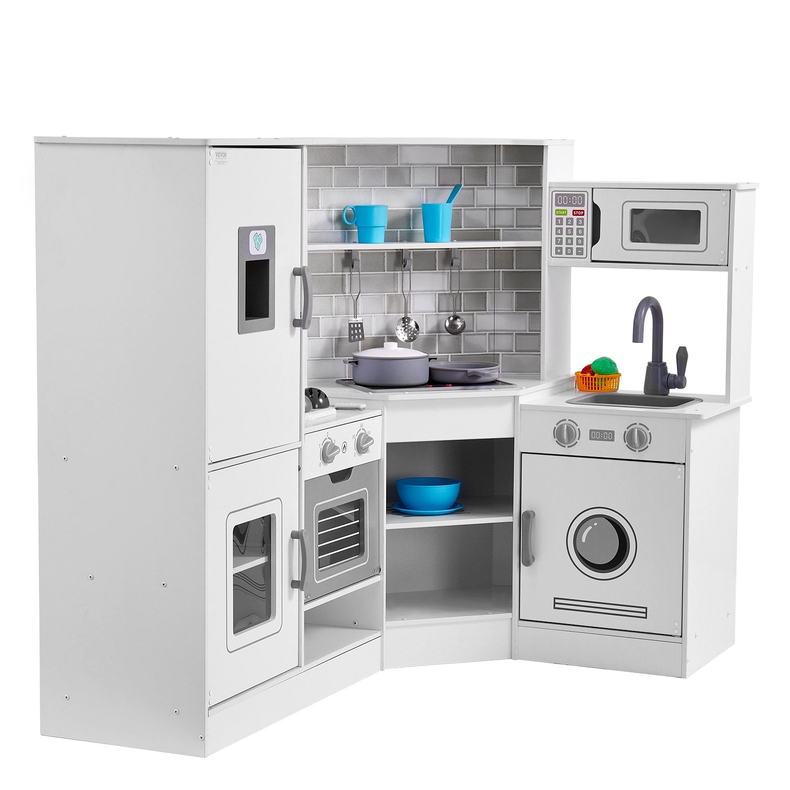 Kitchen Playset Kids Pretend Cooking Play Toy 24 Piece Accessories White