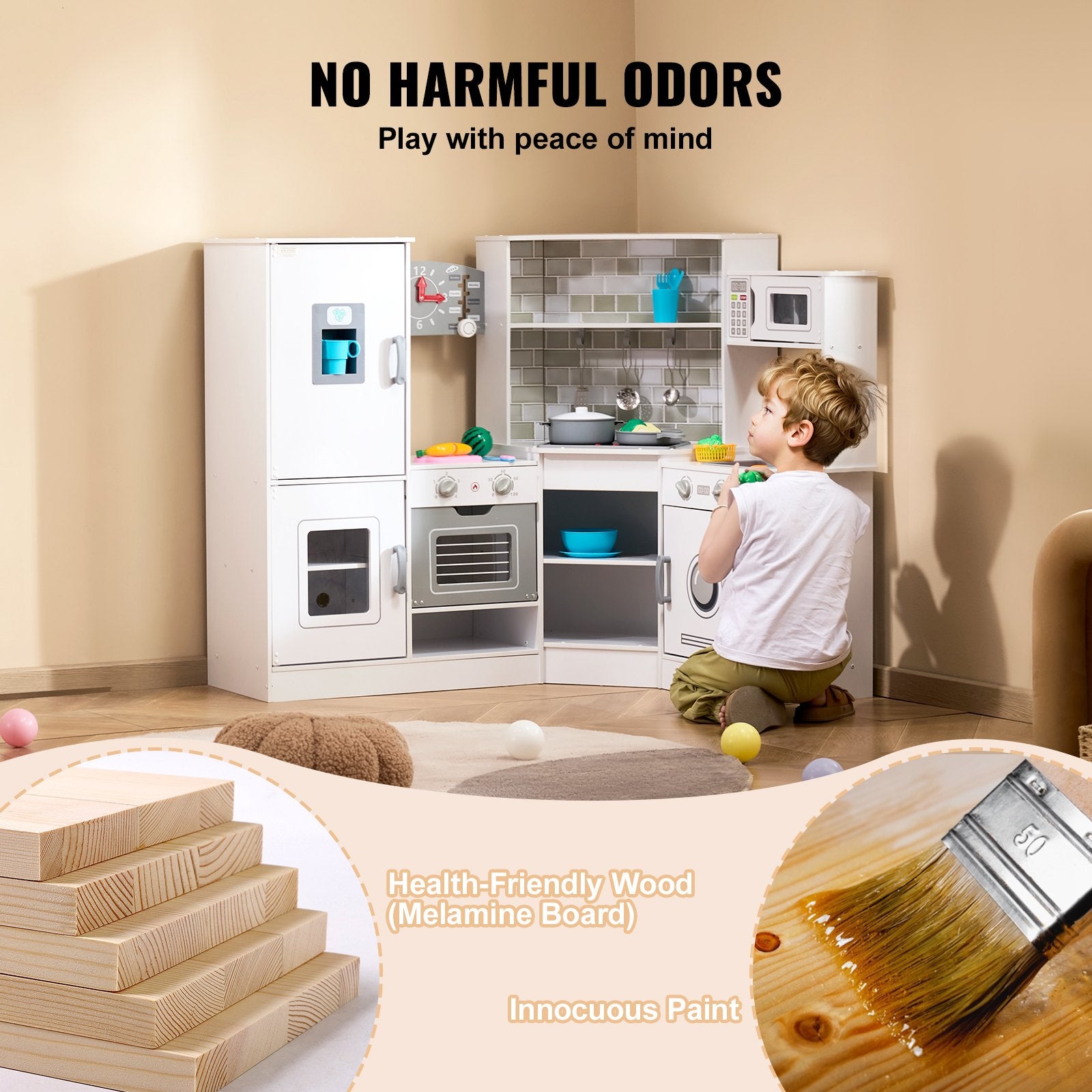 Kitchen Playset Kids Pretend Cooking Play Toy 24 Piece Accessories White