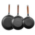 Cast Iron Skillet, 3-Piece Frying Pan Set (205, 265, 310 mm), Nonstick Skillets with Detachable Wood Handle, Pre-Seasoned Chef's Pan, Kitchen Cookware for Gas, Electrical, and Induction, Black