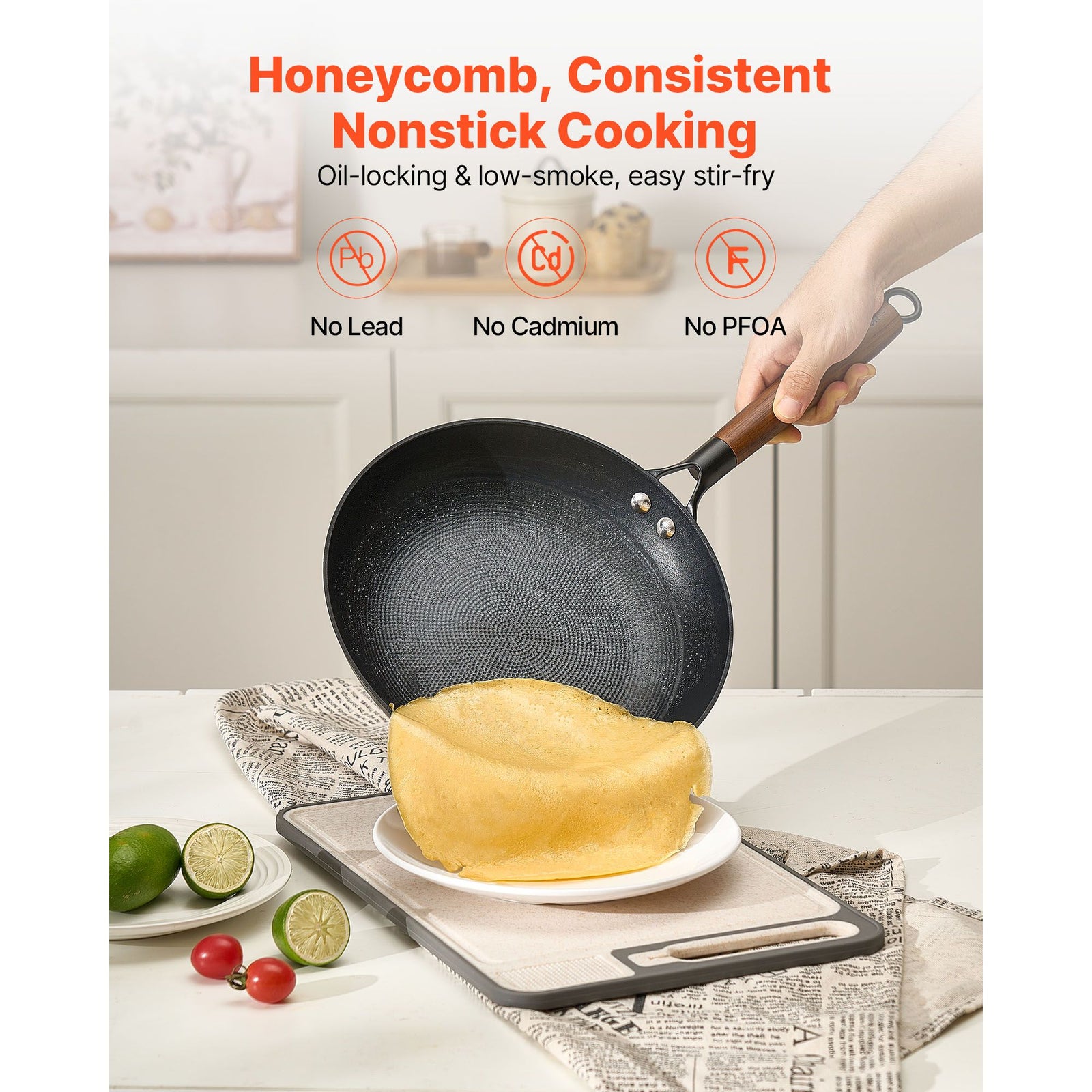 Cast Iron Skillet, 3-Piece Frying Pan Set (205, 265, 310 mm), Nonstick Skillets with Detachable Wood Handle, Pre-Seasoned Chef's Pan, Kitchen Cookware for Gas, Electrical, and Induction, Black