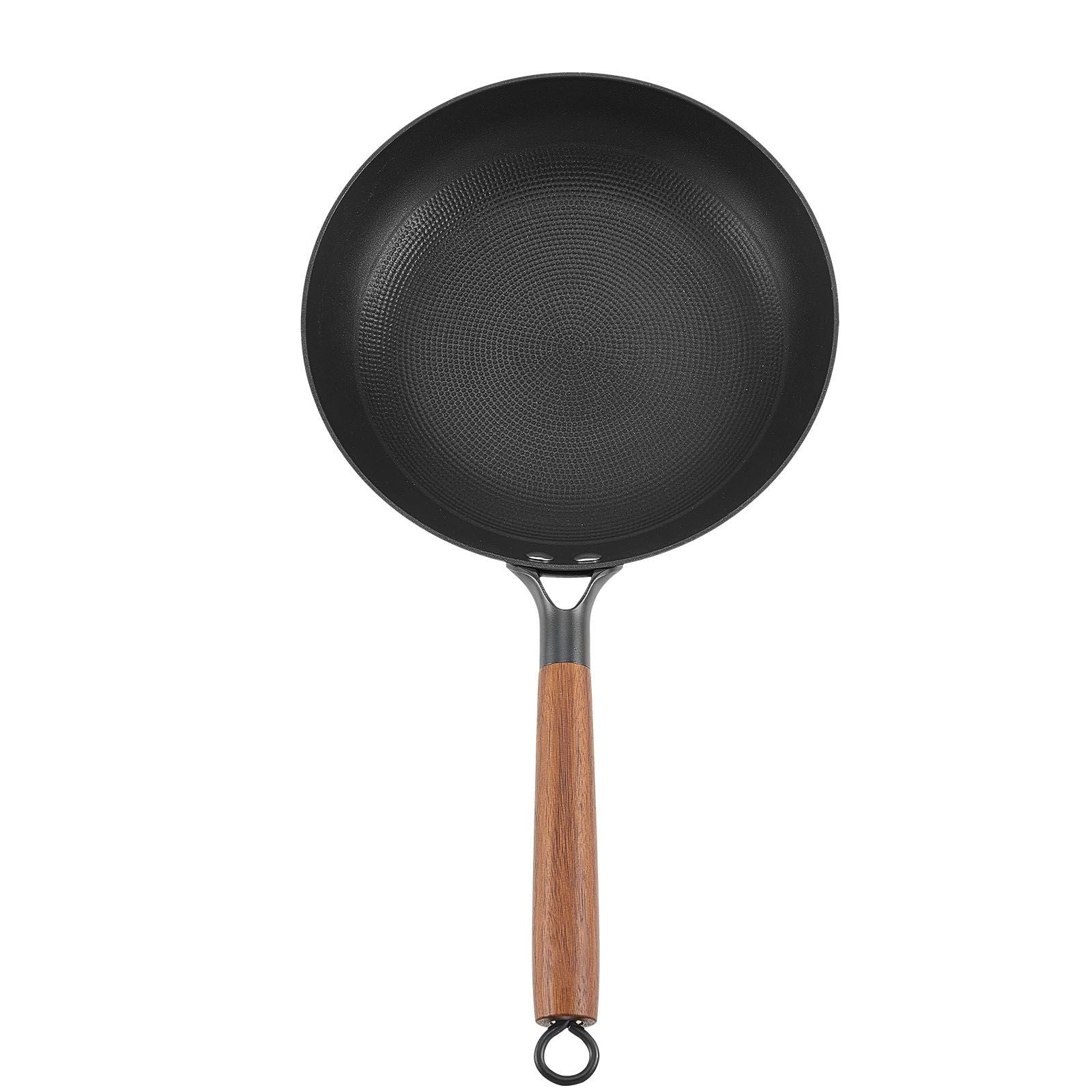 Cast Iron Skillet, 3-Piece Frying Pan Set (205, 265, 310 mm), Nonstick Skillets with Detachable Wood Handle, Pre-Seasoned Chef's Pan, Kitchen Cookware for Gas, Electrical, and Induction, Black