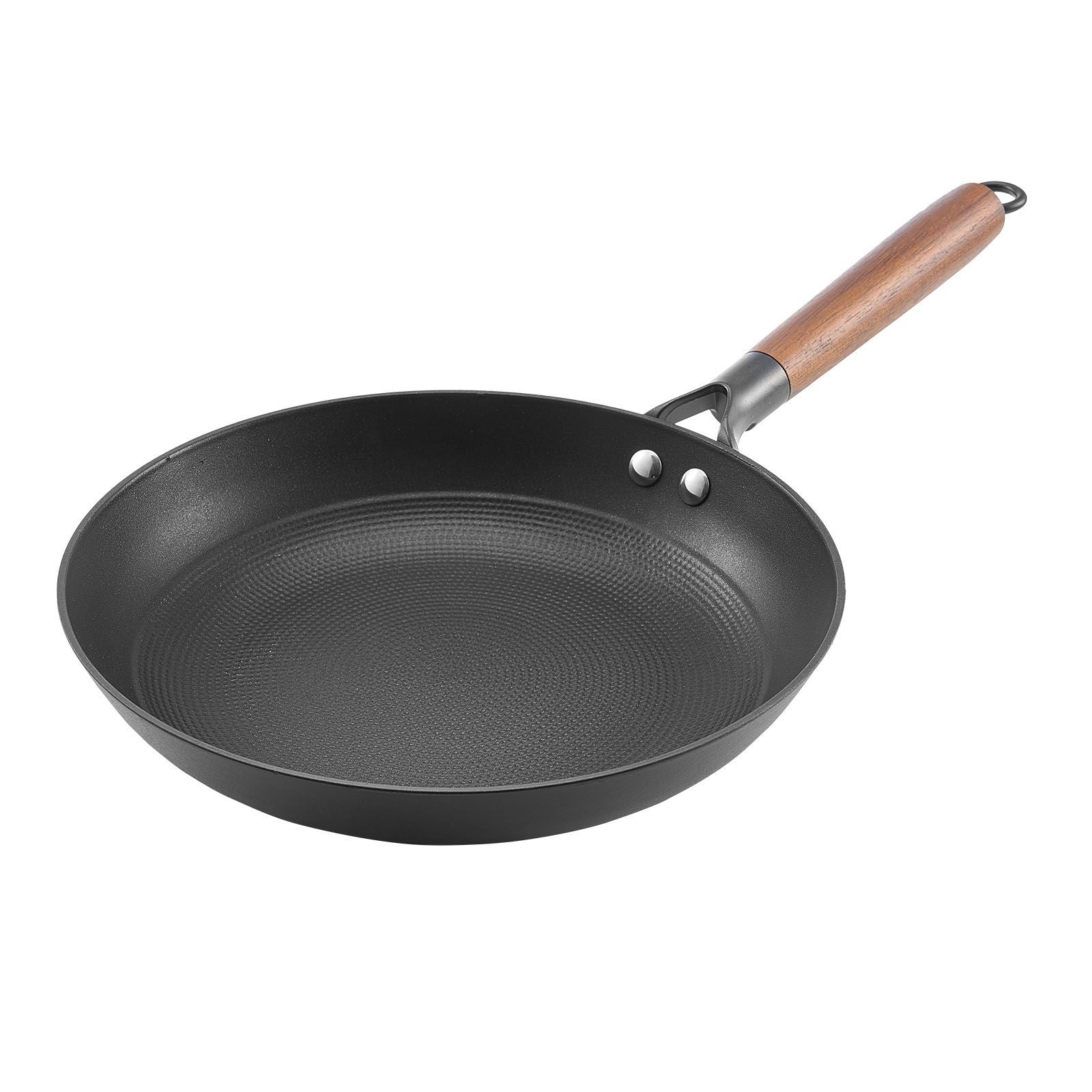 Cast Iron Skillet, 3-Piece Frying Pan Set (205, 265, 310 mm), Nonstick Skillets with Detachable Wood Handle, Pre-Seasoned Chef's Pan, Kitchen Cookware for Gas, Electrical, and Induction, Black