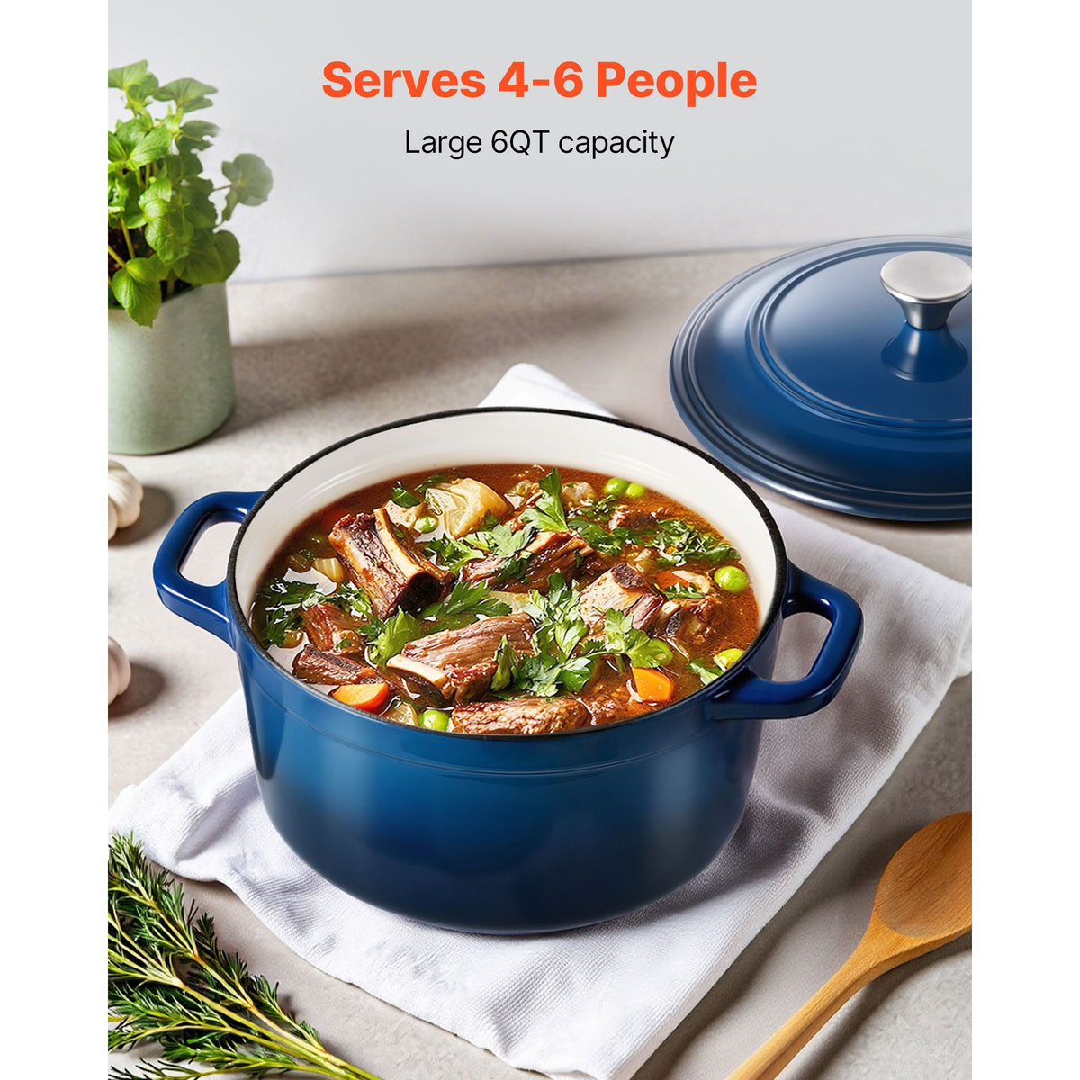 5.7L Enameled Cast Iron Dutch Oven with Lid Induction Oven Safe Blue
