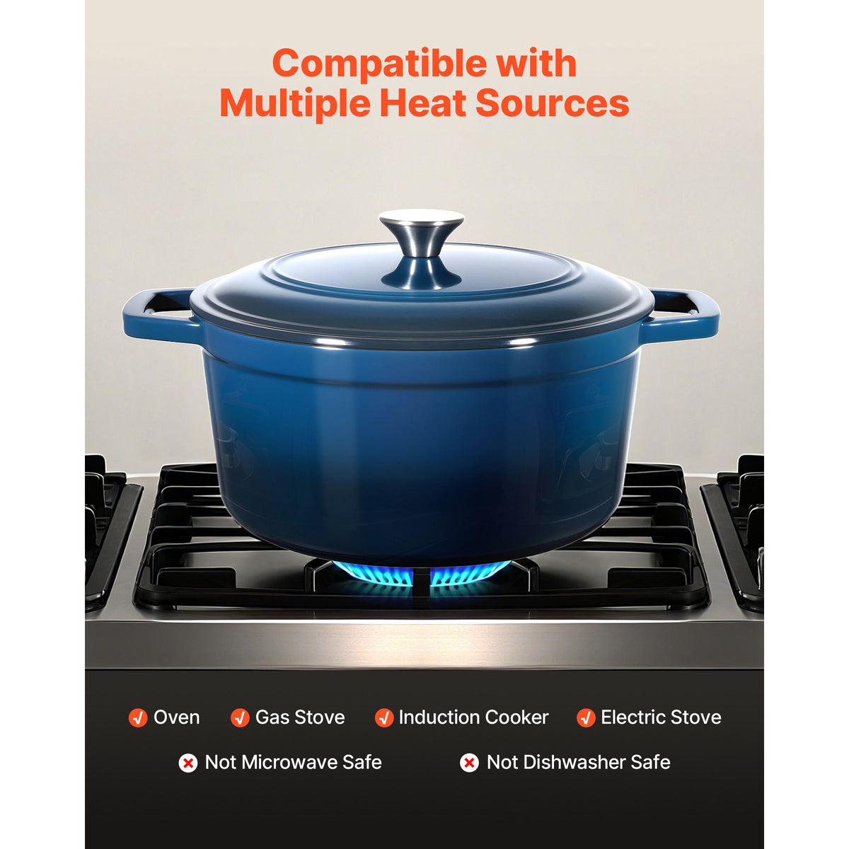 5.7L Enameled Cast Iron Dutch Oven with Lid Induction Oven Safe Blue
