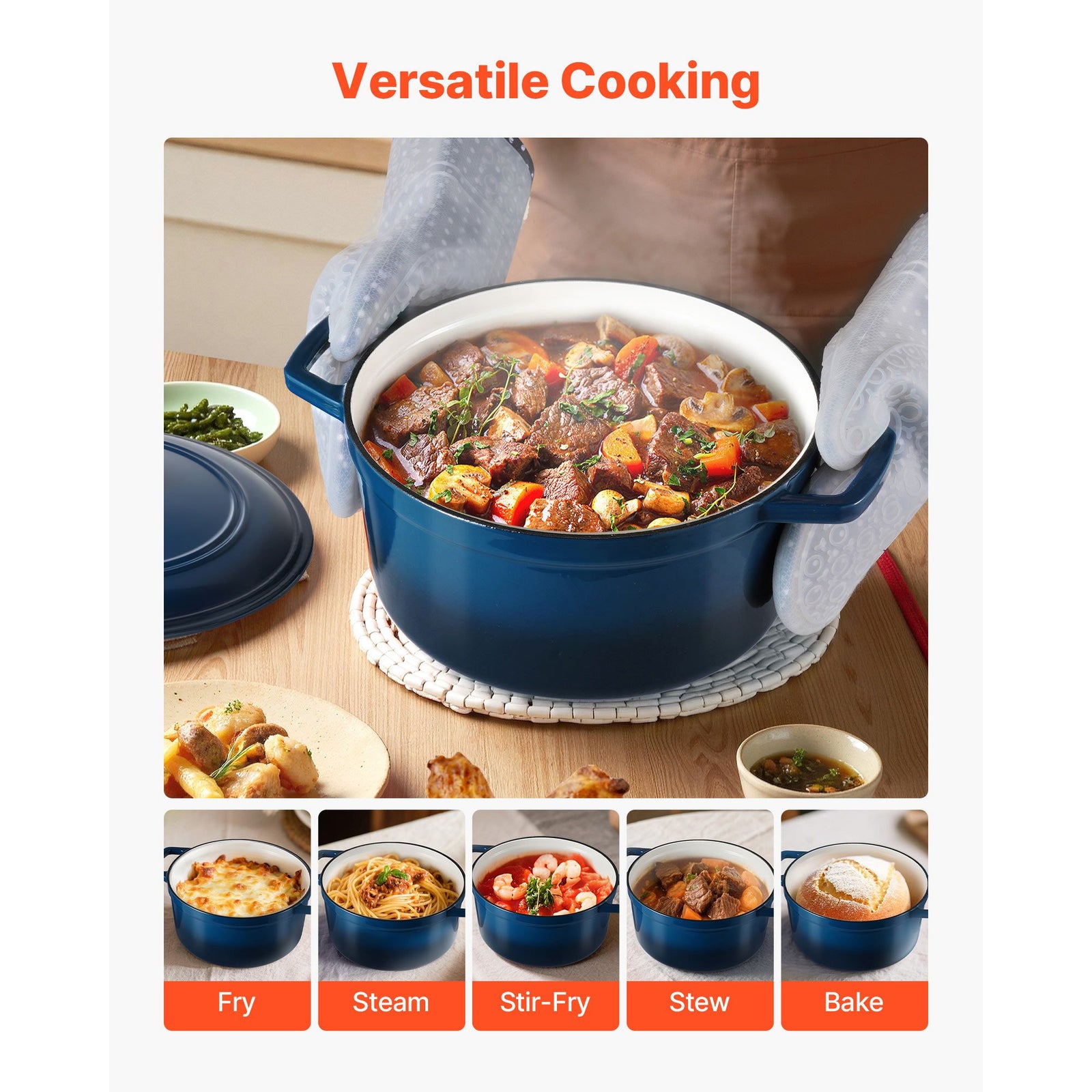5.7L Enameled Cast Iron Dutch Oven with Lid Induction Oven Safe Blue