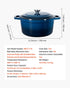 Enameled Cast Iron Dutch Oven, 5.7L Pot with Lid and Dual Handles, Heavy-Duty Durable Cookware Pan, Oven Induction Compatible up to 260 ℃, for Braising, Stews, Roasting, Bread Baking, Blue