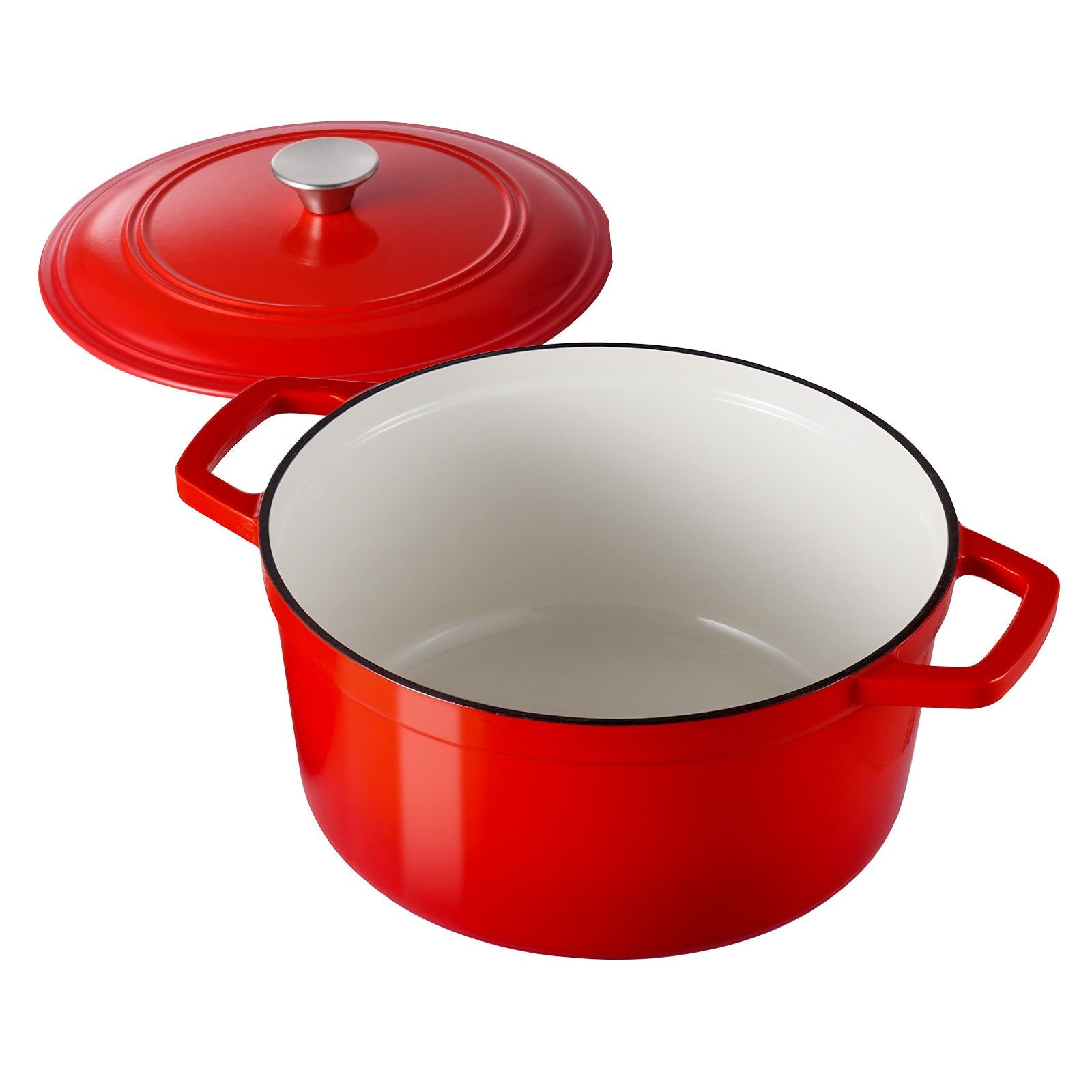 Enameled Cast Iron Dutch Oven, 5.7L Pot with Lid and Dual Handles, Heavy-Duty Durable Cookware Pan, Oven Induction Compatible up to 260 ℃, for Braising, Stews, Roasting, Bread Baking, Red