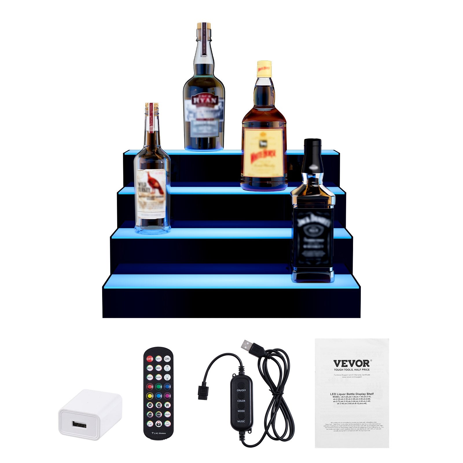 LED Lighted Liquor Bottle Display Bar Shelf RF & App Control 406 mm 4-Step