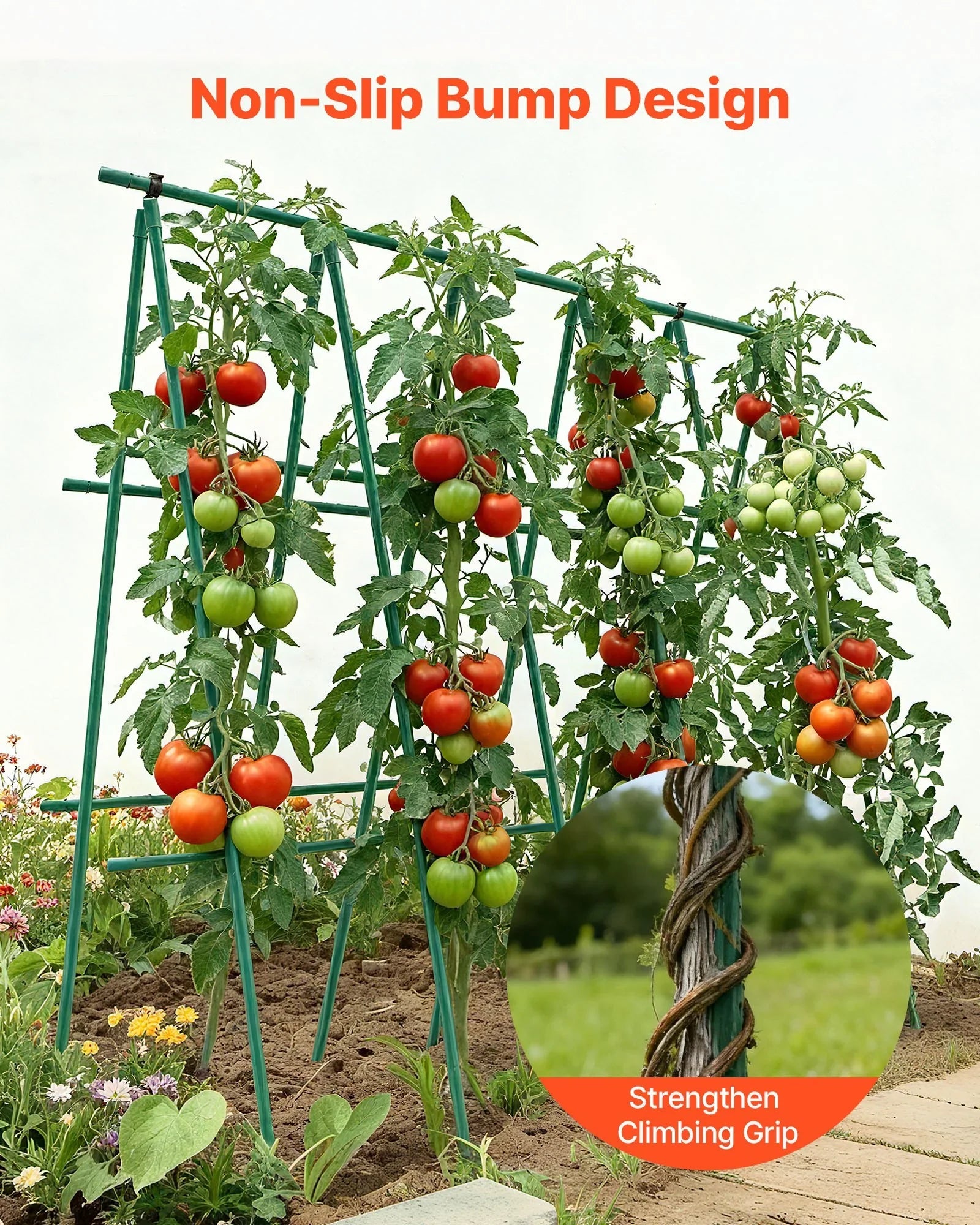 Garden Stakes, 50 Pack, 1170 mm, Plastic Coated Metal Tomato Stakes, Garden Sticks for Plants Support, with Pointed End and Non-Slip Bumps for Growing Climbing Plants, Outdoor Vegetables