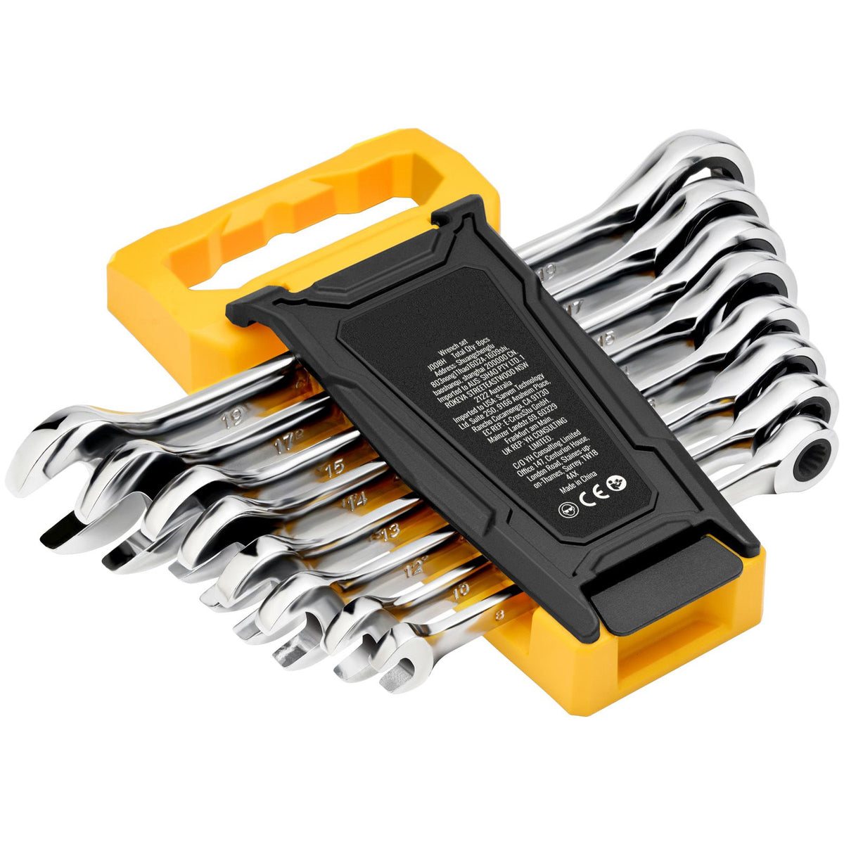 8-Piece Metric Combination Wrench Set 8-19mm with Organizer Rack Tool Kit